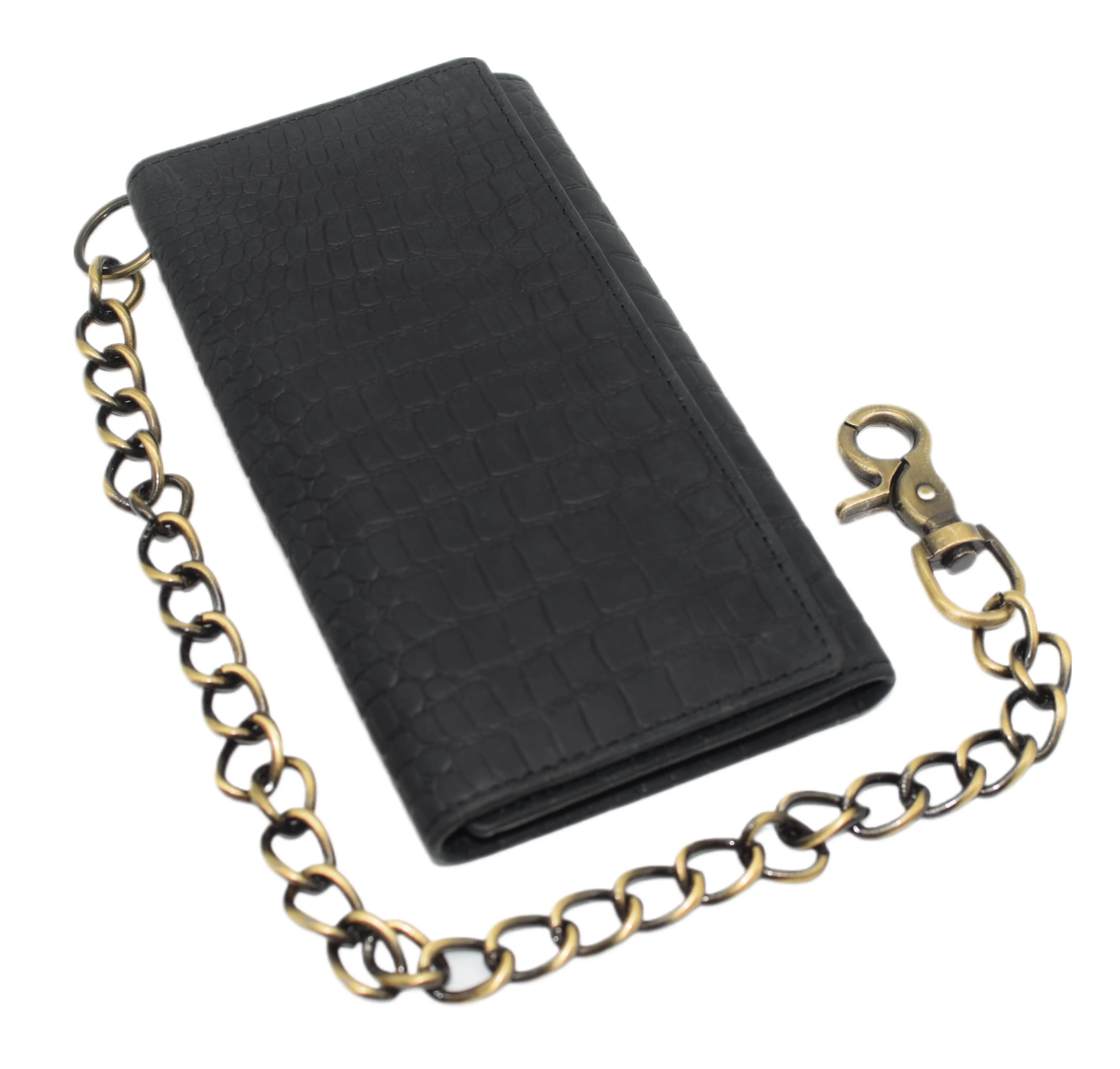 RFID Blocking Men's Biker Vintage Brown Genuine Leather Long Tri-fold Chain Wallet RFID1646HCH