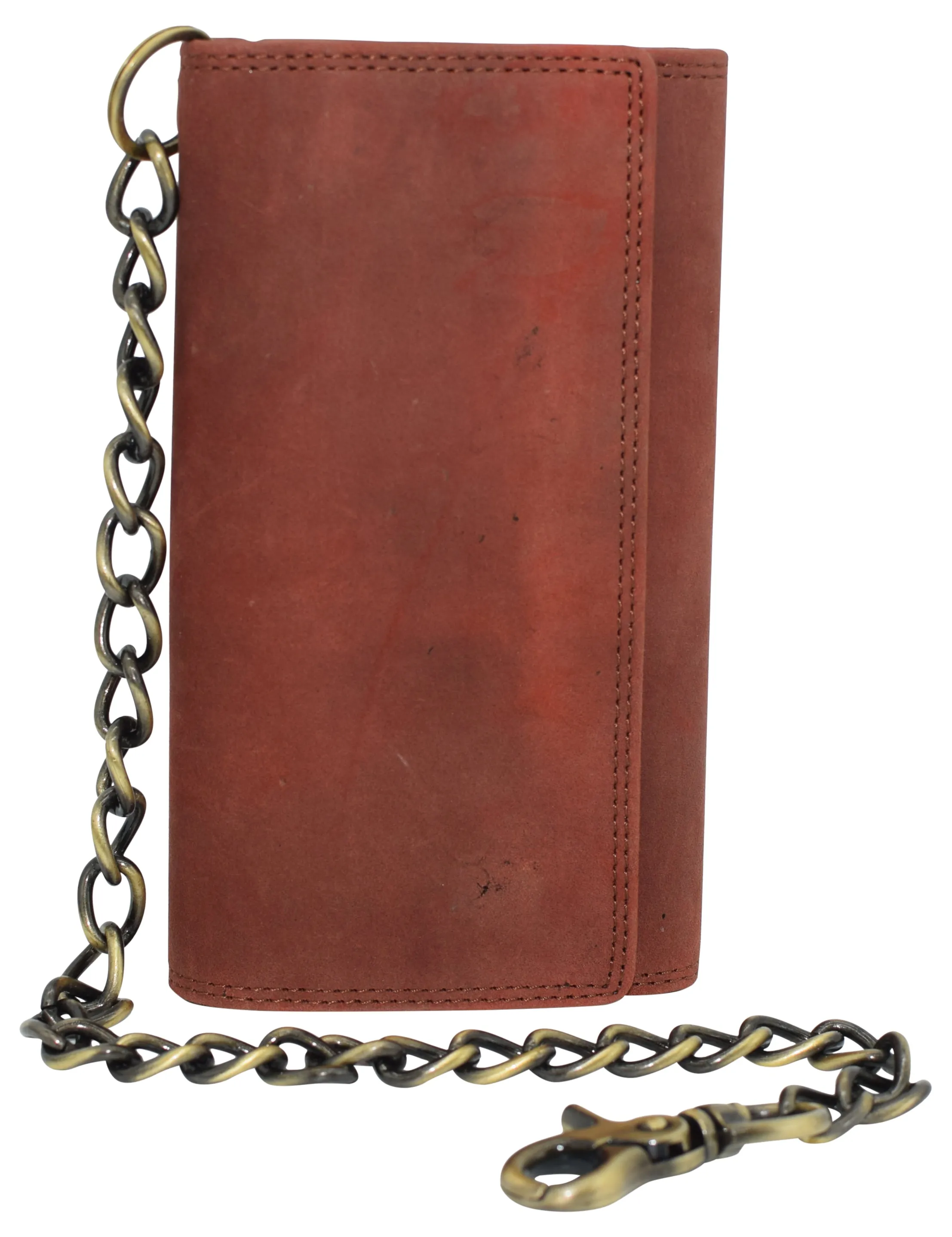 RFID Blocking Men's Biker Vintage Brown Genuine Leather Long Tri-fold Chain Wallet RFID1646HCH