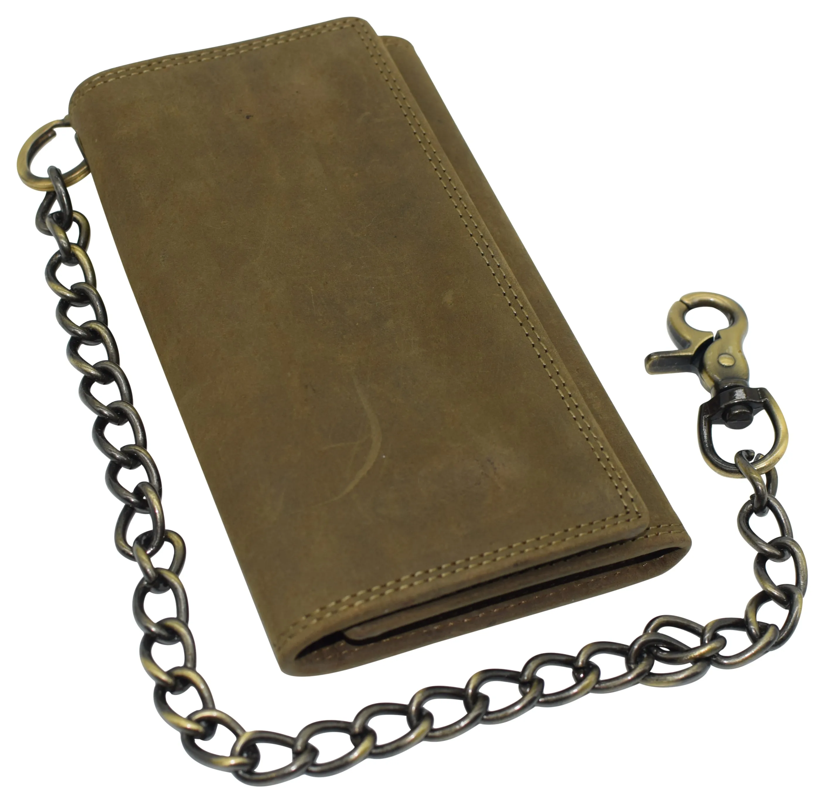 RFID Blocking Men's Biker Vintage Brown Genuine Leather Long Tri-fold Chain Wallet RFID1646HCH