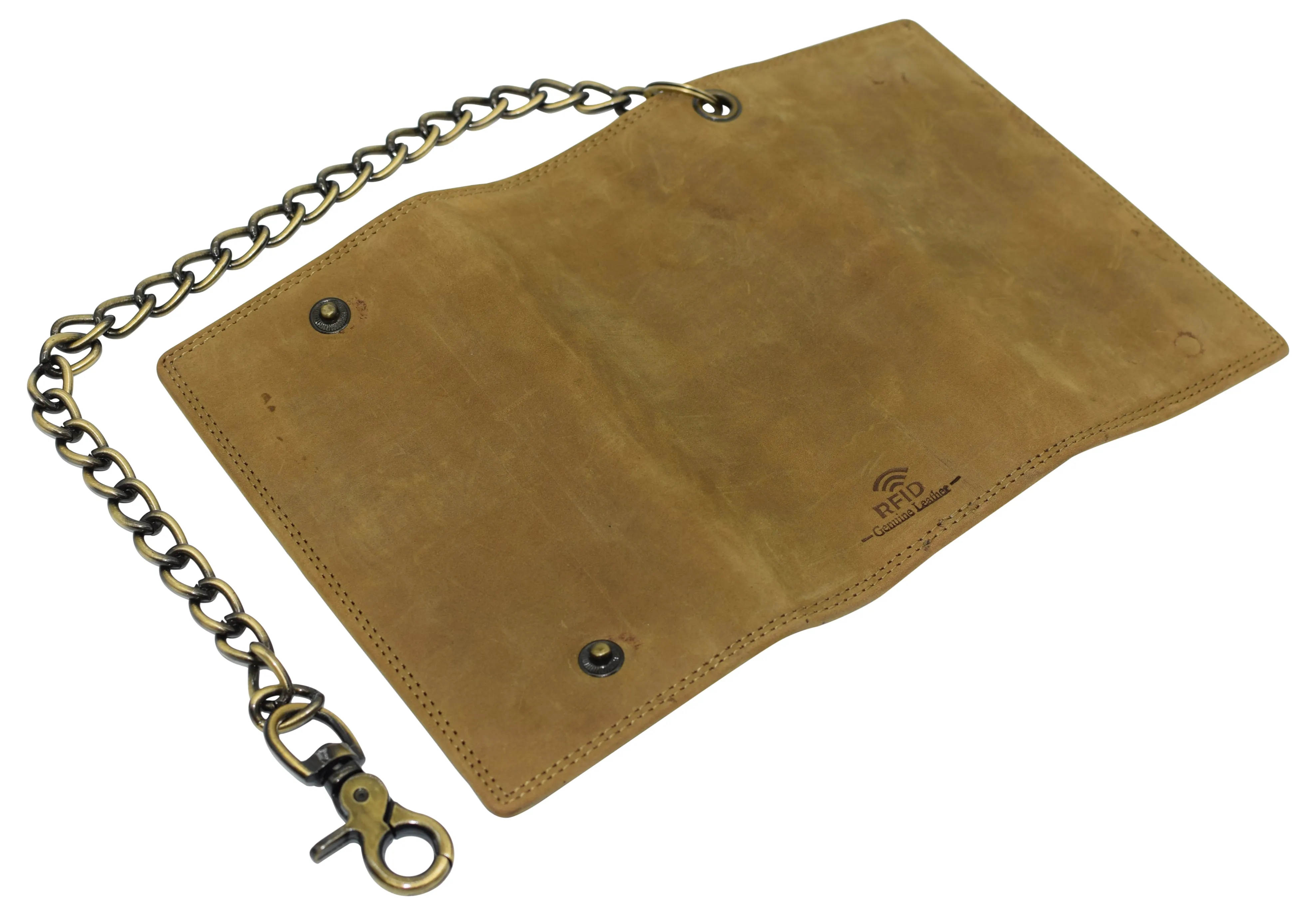 RFID Blocking Men's Biker Vintage Brown Genuine Leather Long Tri-fold Chain Wallet RFID1646HCH