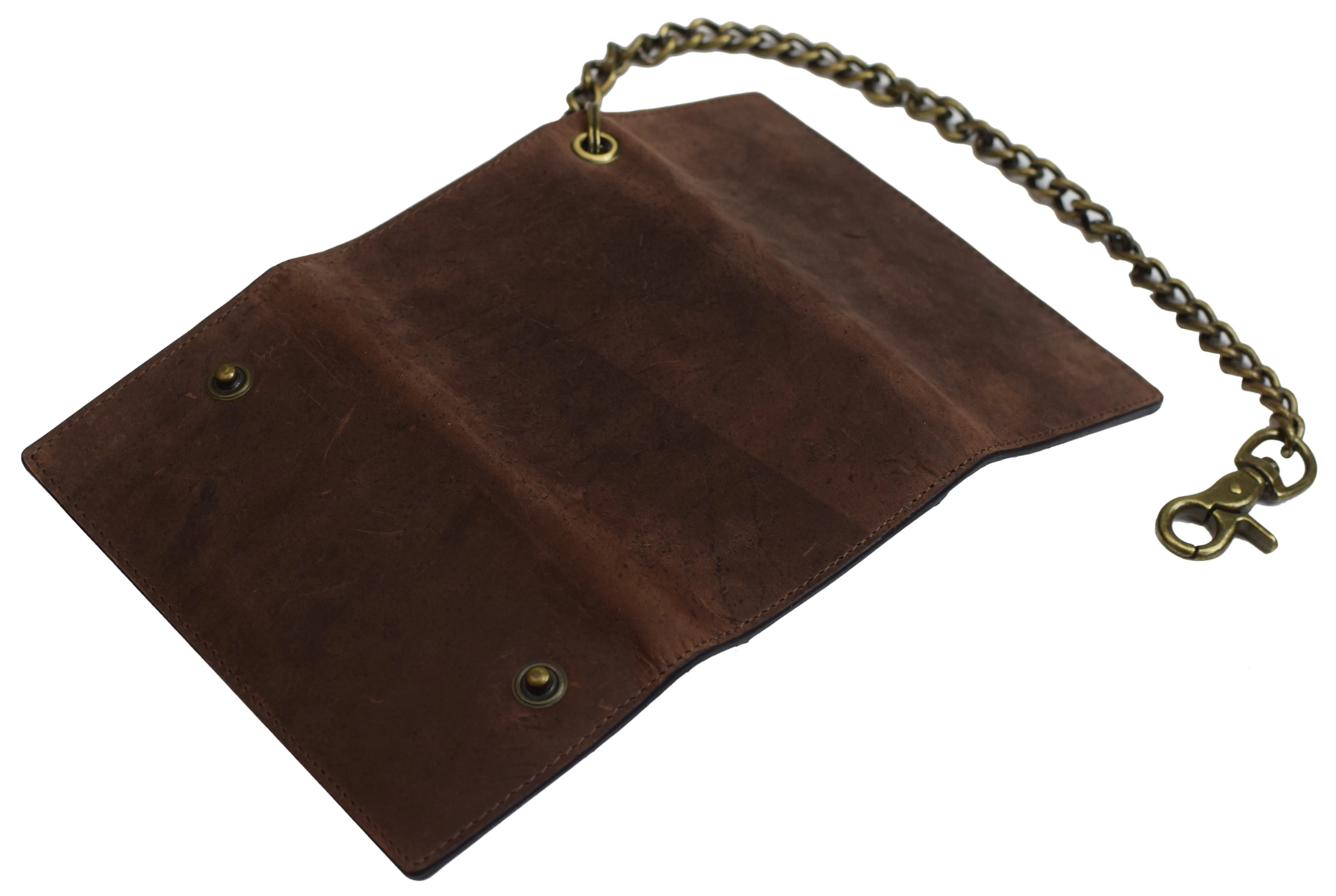 RFID Blocking Men's Biker Vintage Brown Genuine Leather Long Tri-fold Chain Wallet RFID1646HCH