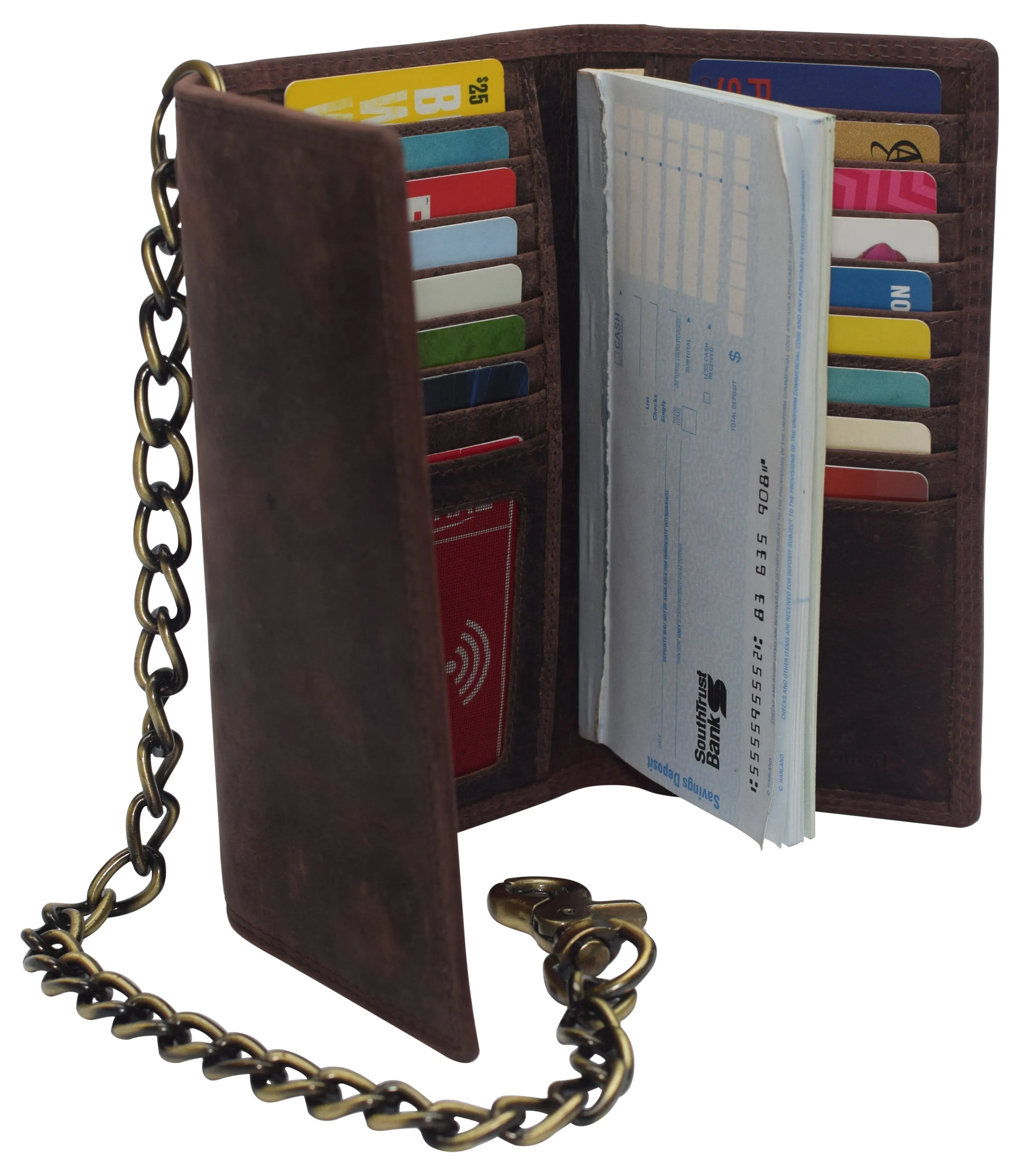 RFID Blocking Men's Biker Vintage Brown Genuine Leather Long Tri-fold Chain Wallet RFID1646HCH