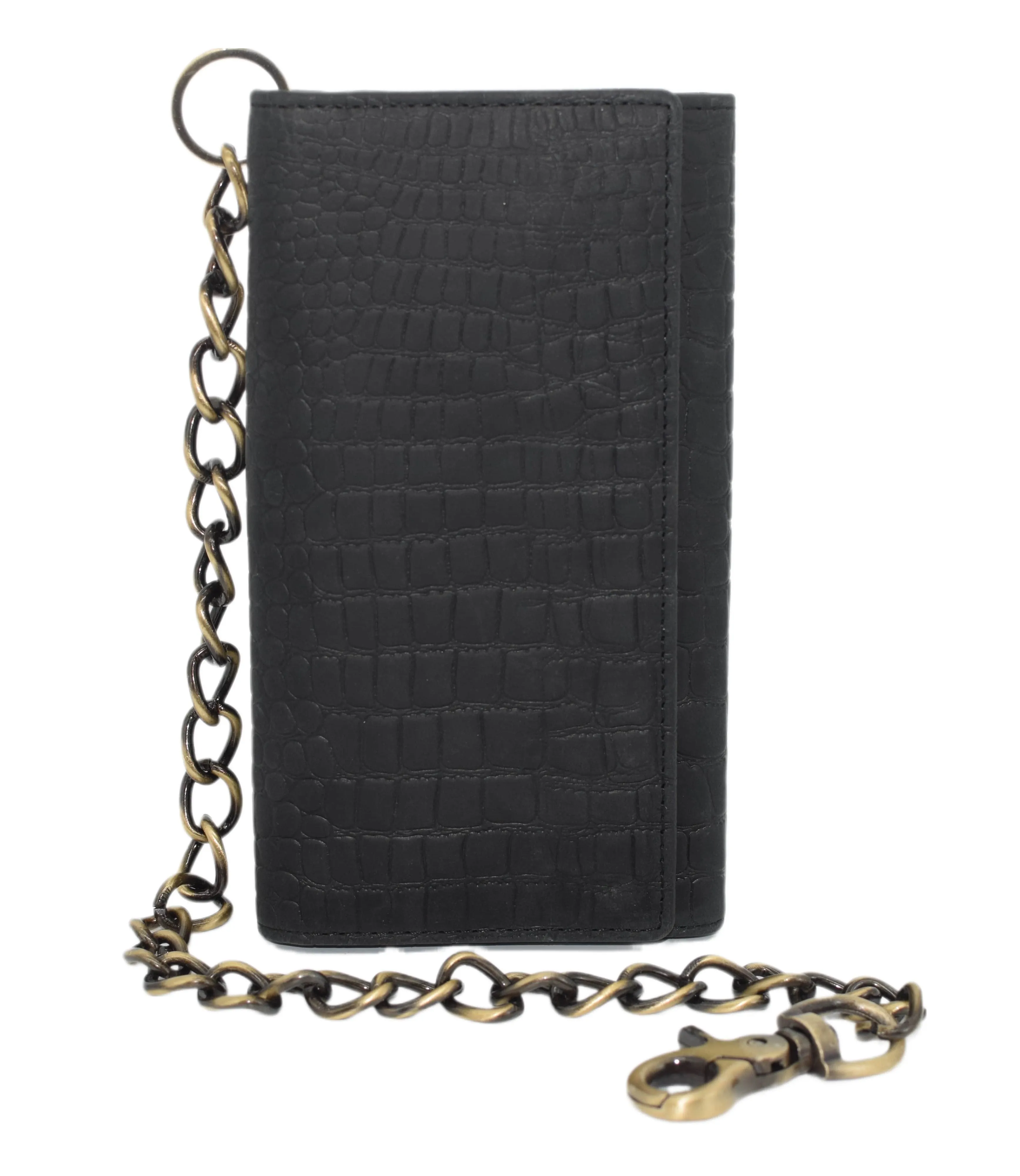 RFID Blocking Men's Biker Vintage Brown Genuine Leather Long Tri-fold Chain Wallet RFID1646HCH