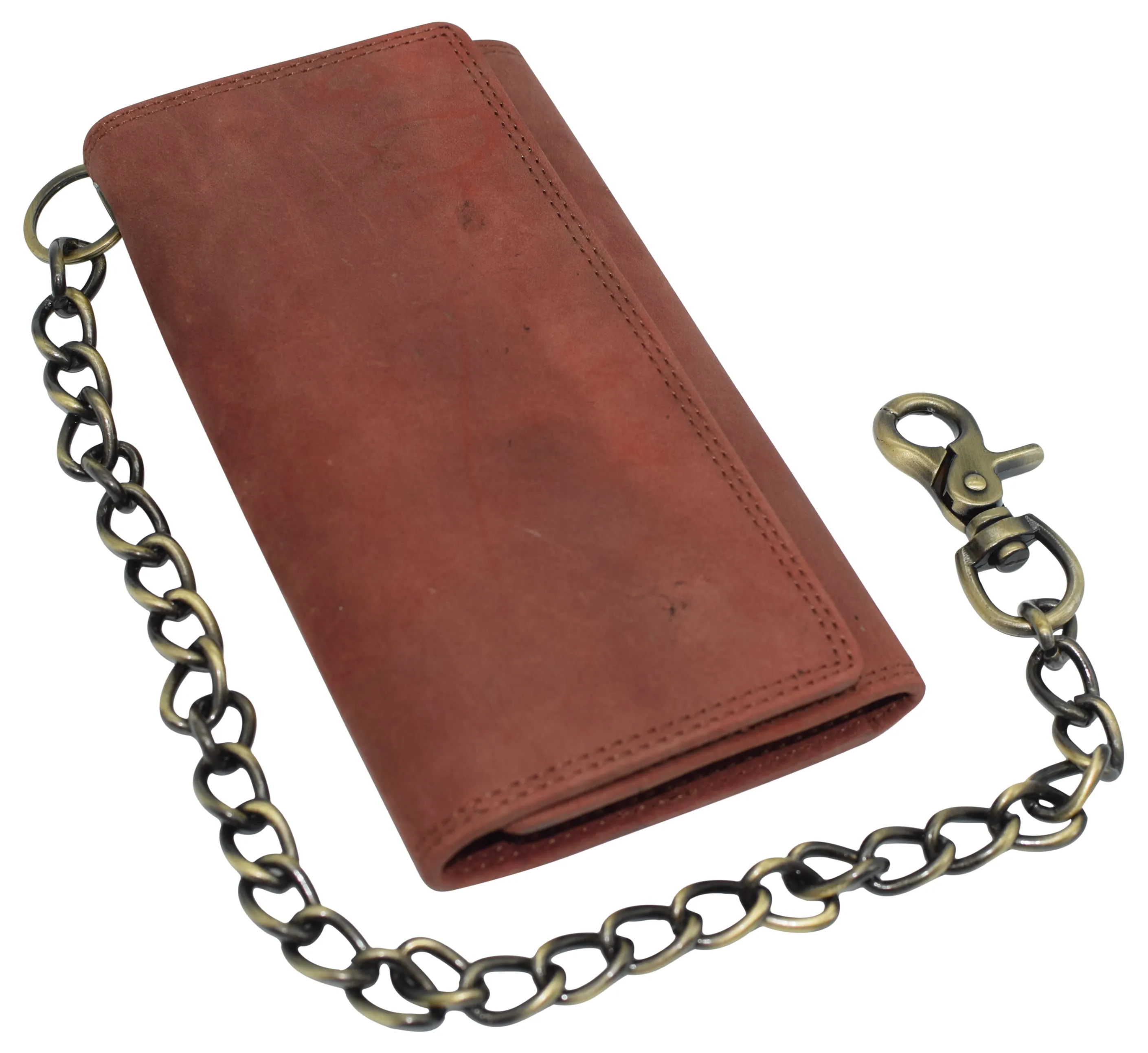 RFID Blocking Men's Biker Vintage Brown Genuine Leather Long Tri-fold Chain Wallet RFID1646HCH