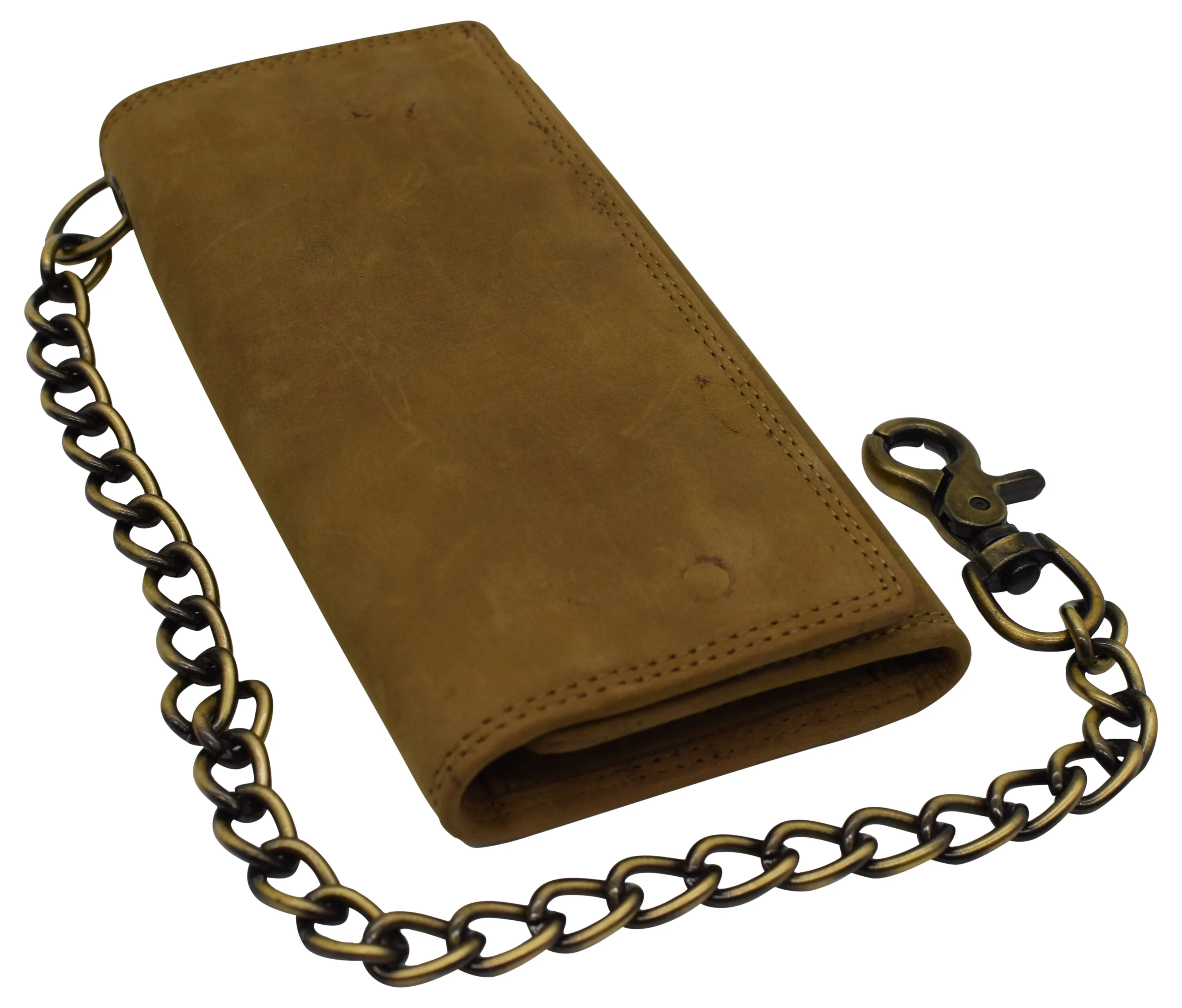 RFID Blocking Men's Biker Vintage Brown Genuine Leather Long Tri-fold Chain Wallet RFID1646HCH