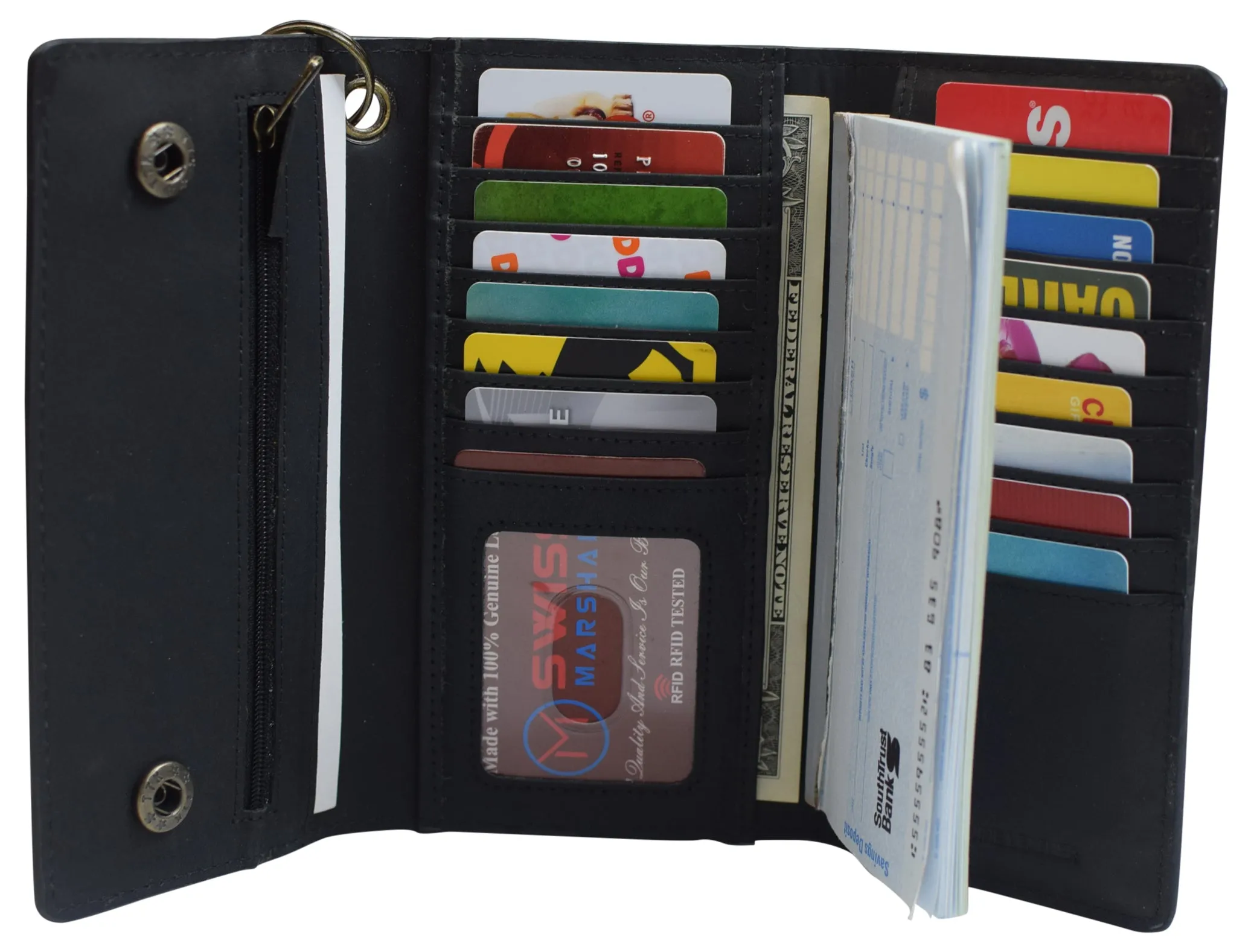 RFID Blocking Men's Biker Vintage Brown Genuine Leather Long Tri-fold Chain Wallet RFID1646HCH