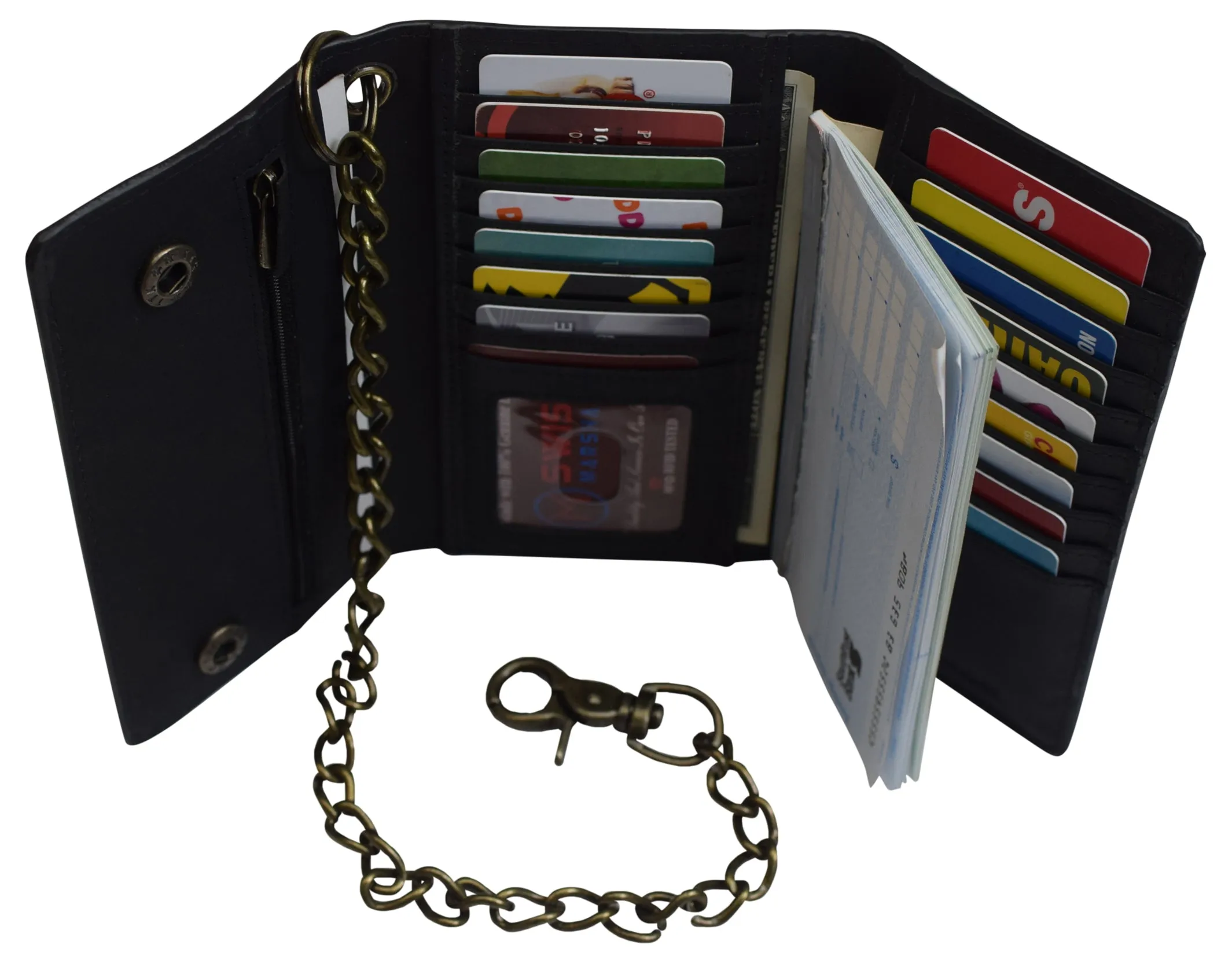 RFID Blocking Men's Biker Vintage Brown Genuine Leather Long Tri-fold Chain Wallet RFID1646HCH