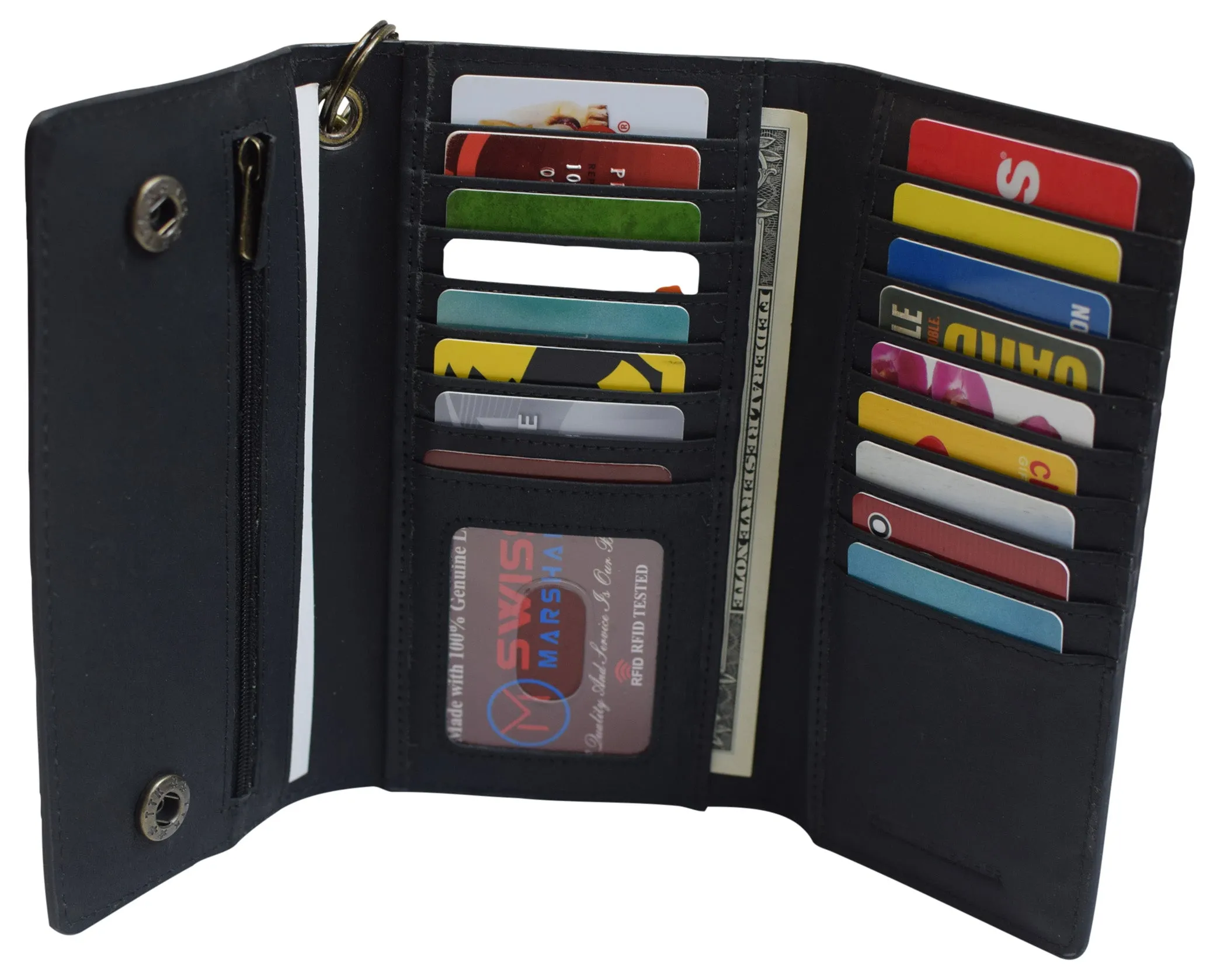 RFID Blocking Men's Biker Vintage Brown Genuine Leather Long Tri-fold Chain Wallet RFID1646HCH
