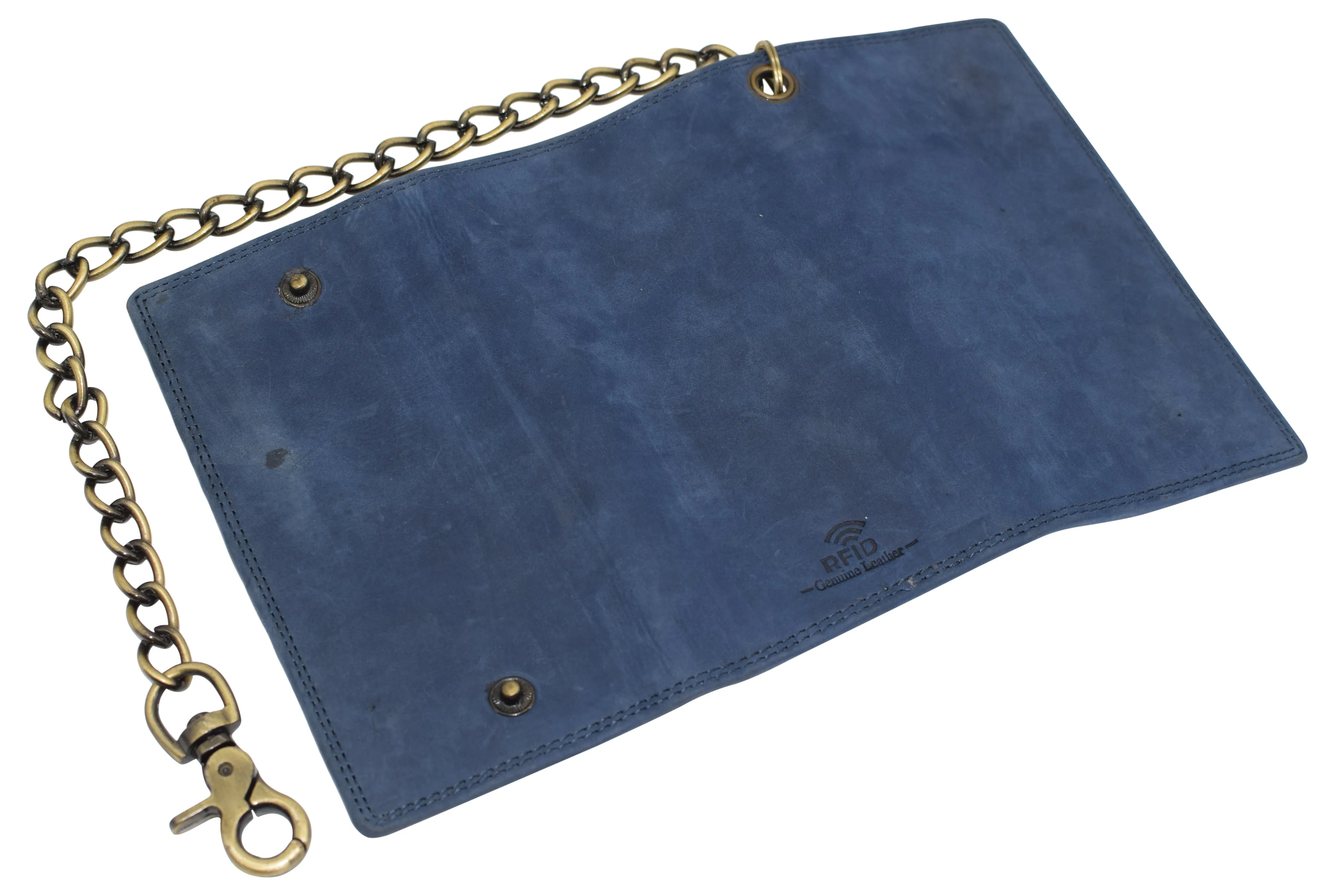 RFID Blocking Men's Biker Vintage Brown Genuine Leather Long Tri-fold Chain Wallet RFID1646HCH