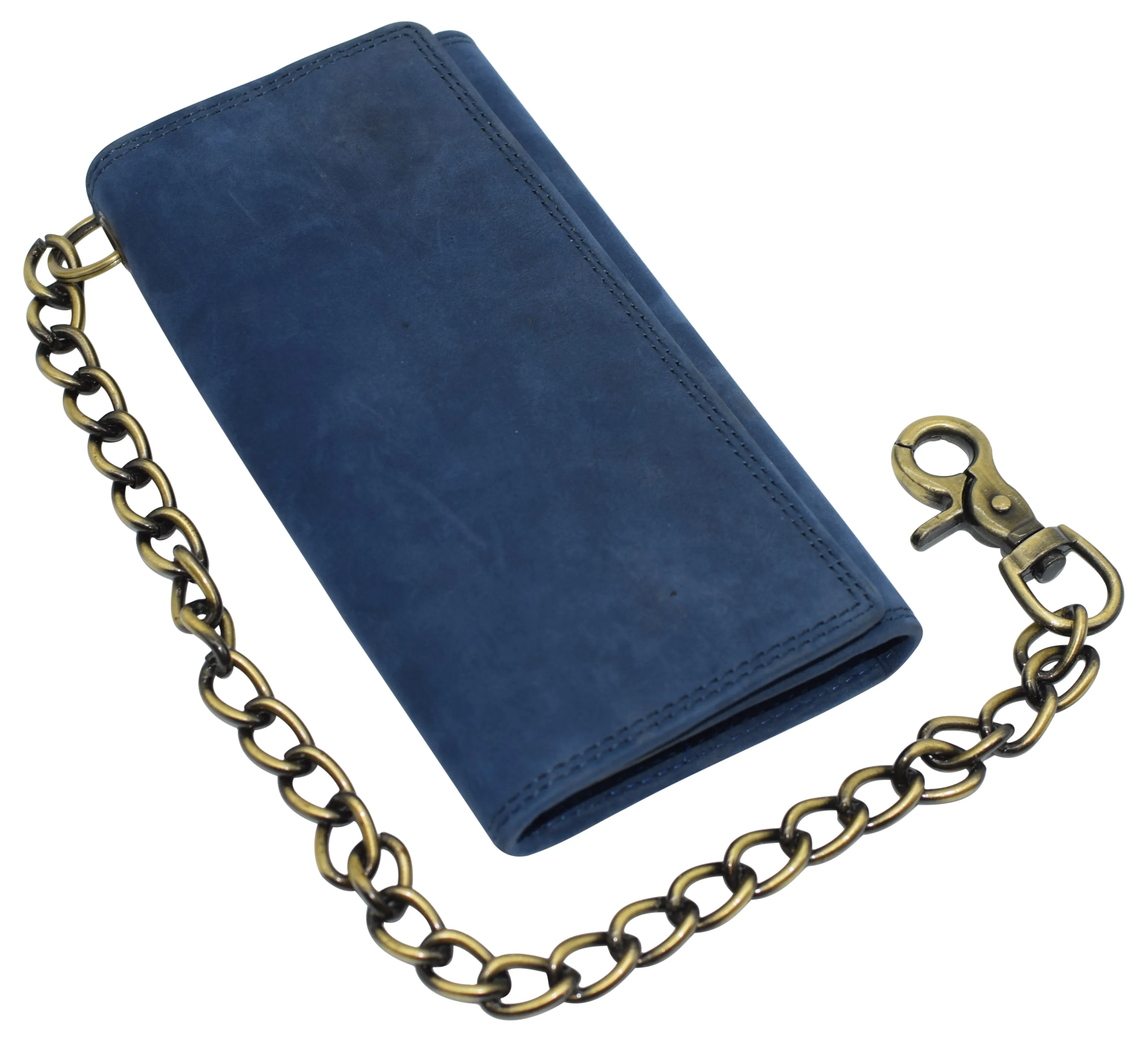 RFID Blocking Men's Biker Vintage Brown Genuine Leather Long Tri-fold Chain Wallet RFID1646HCH