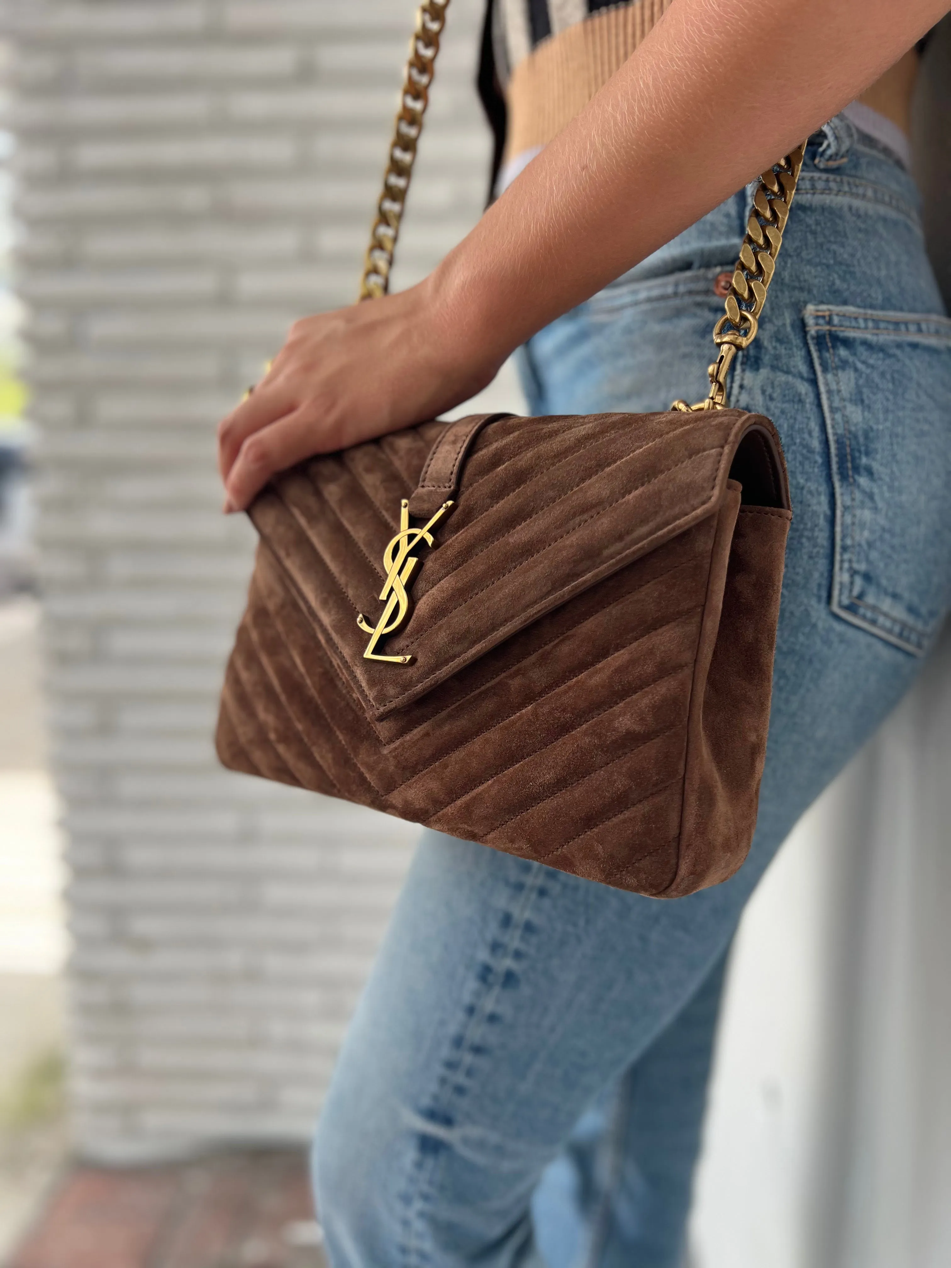 SAINT LAURENT Medium College in Quilted Suede