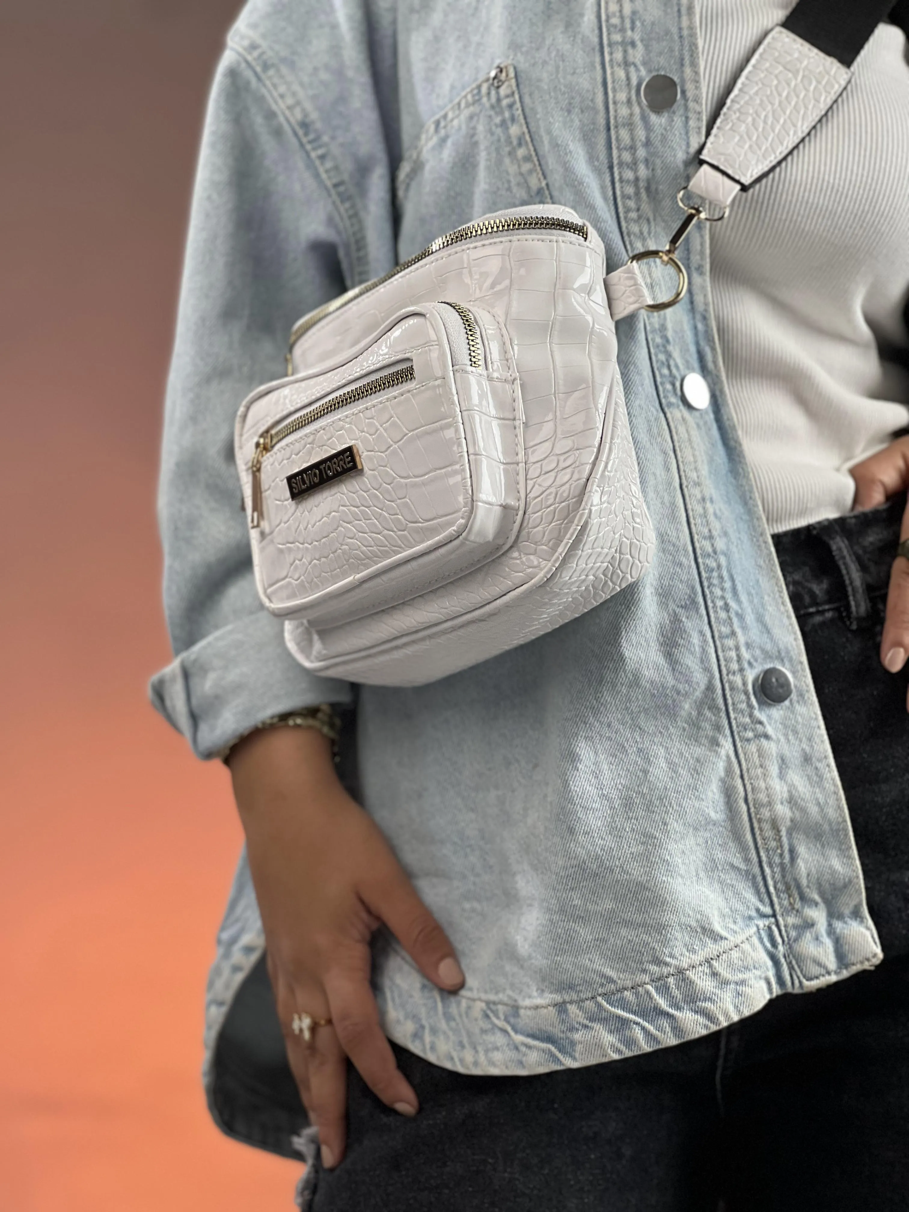 Shiny Crocodile Leather Crossbody Bag