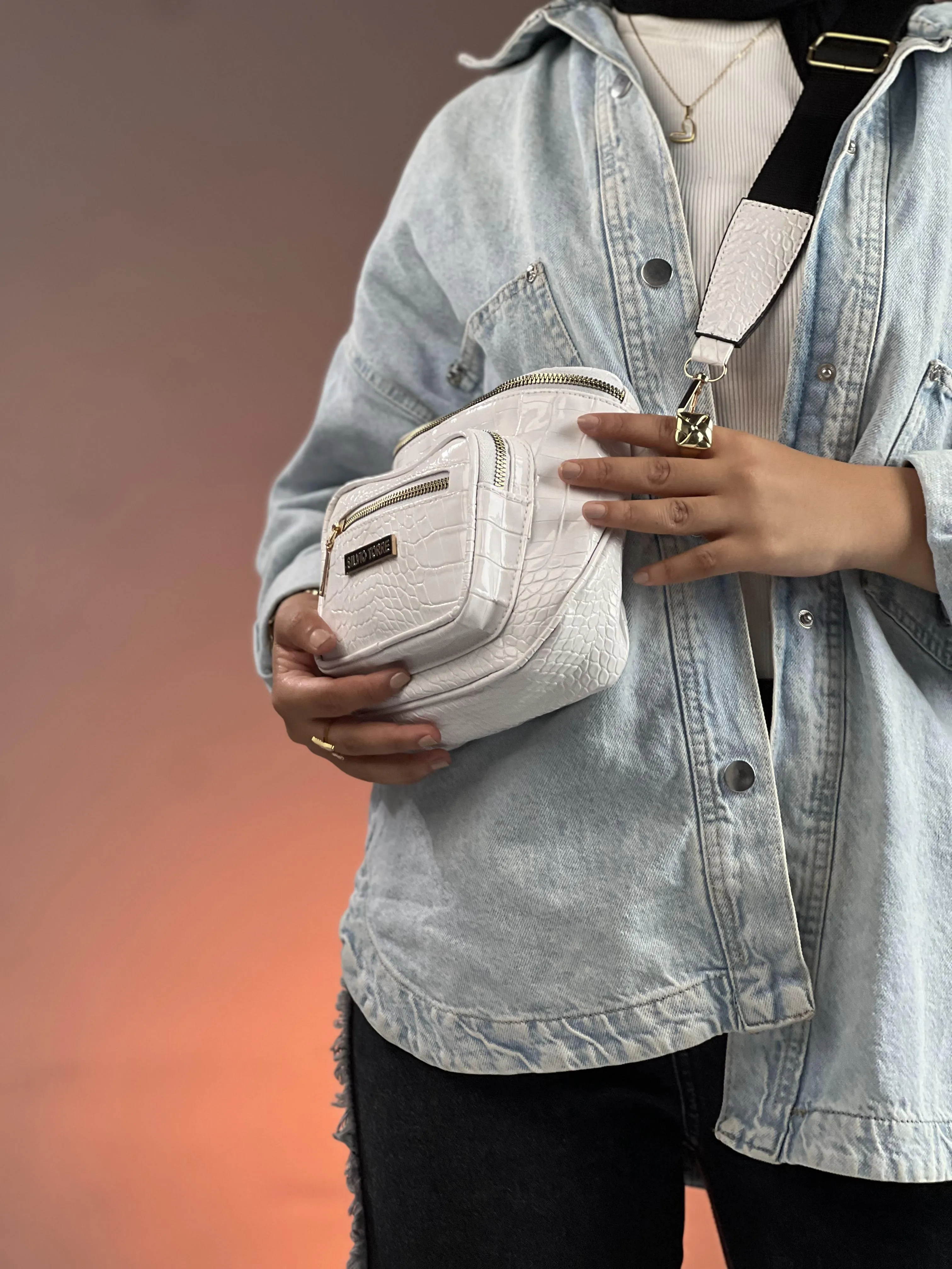 Shiny Crocodile Leather Crossbody Bag