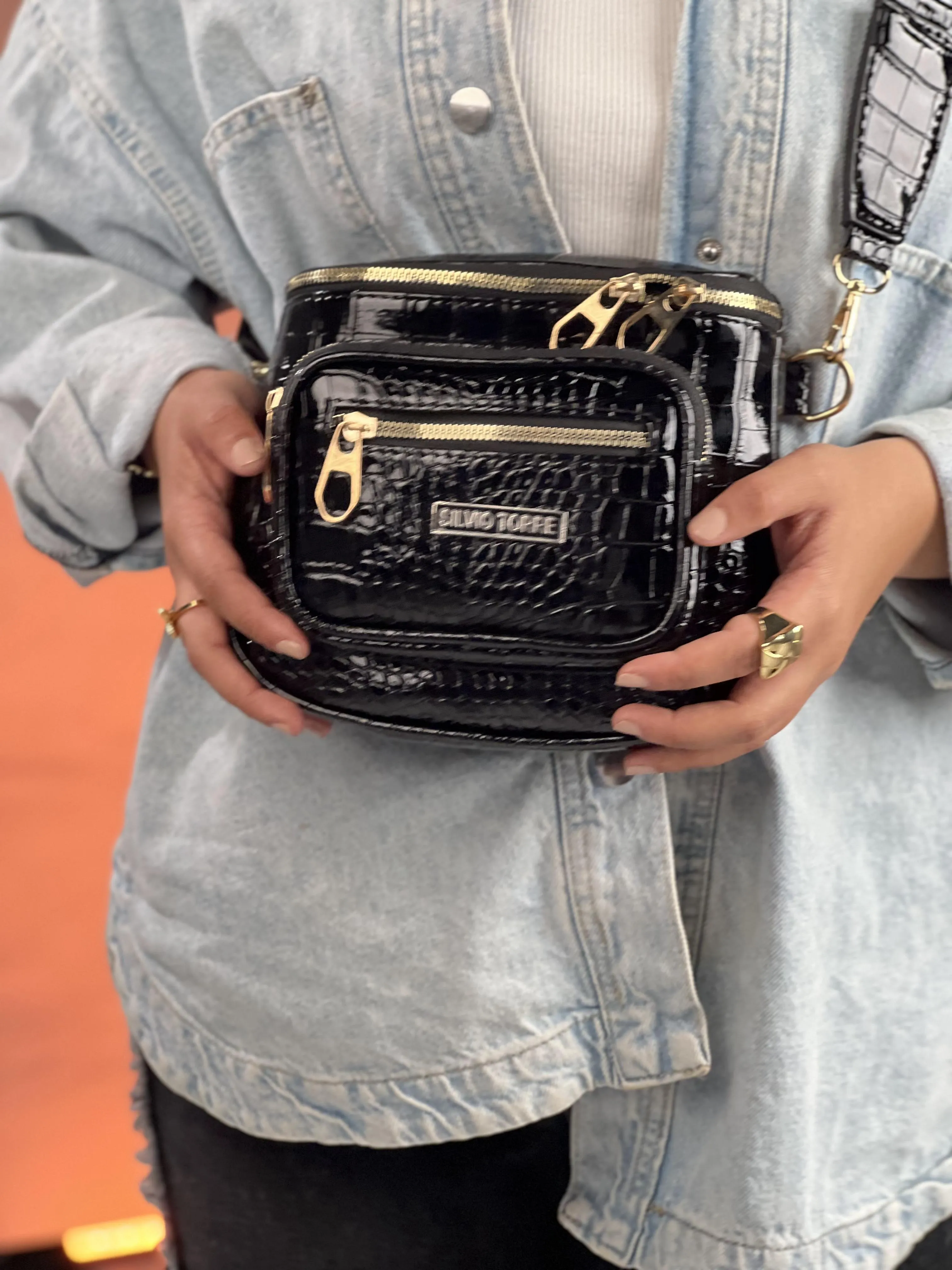 Shiny Crocodile Leather Crossbody Bag