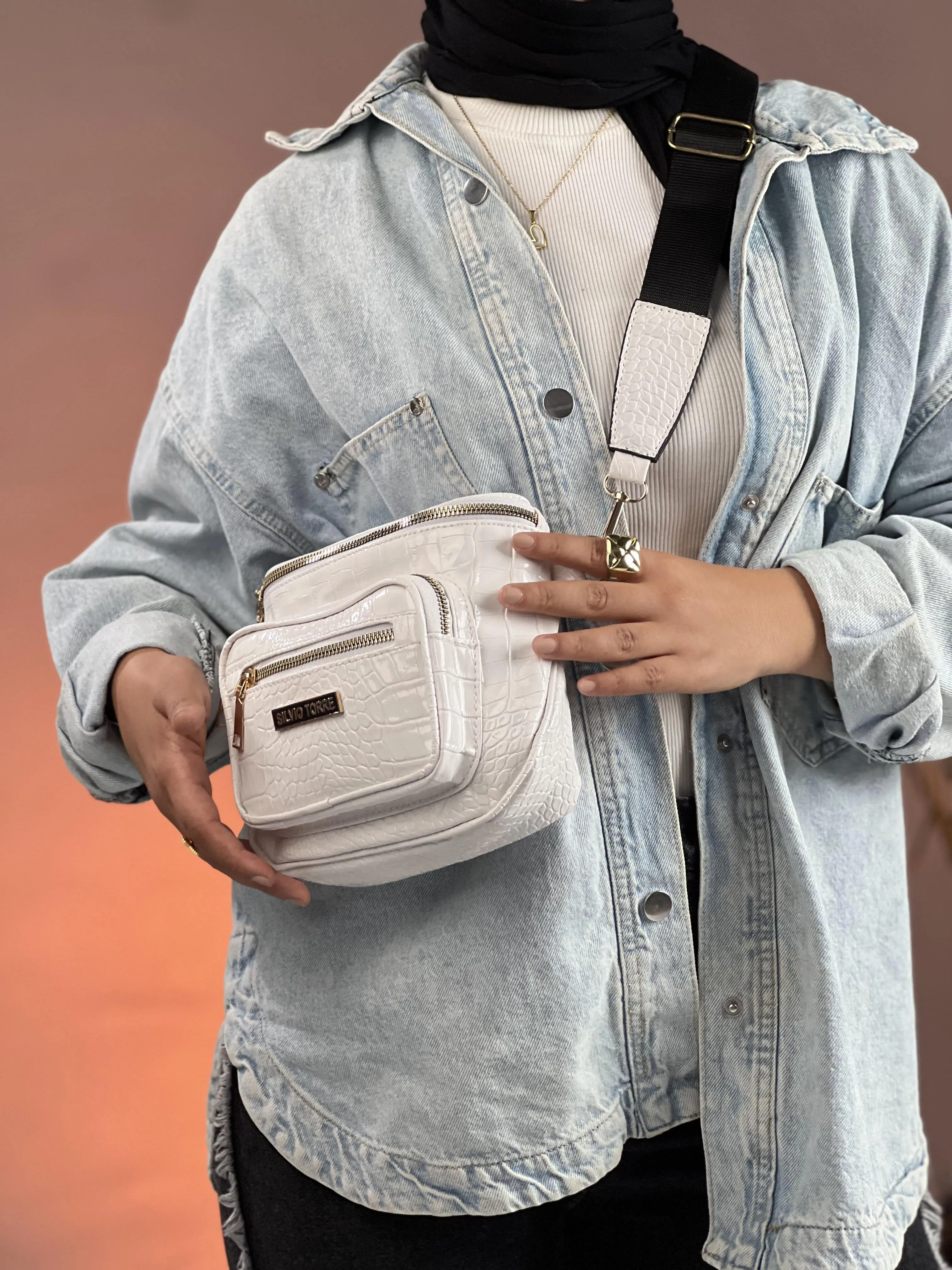 Shiny Crocodile Leather Crossbody Bag
