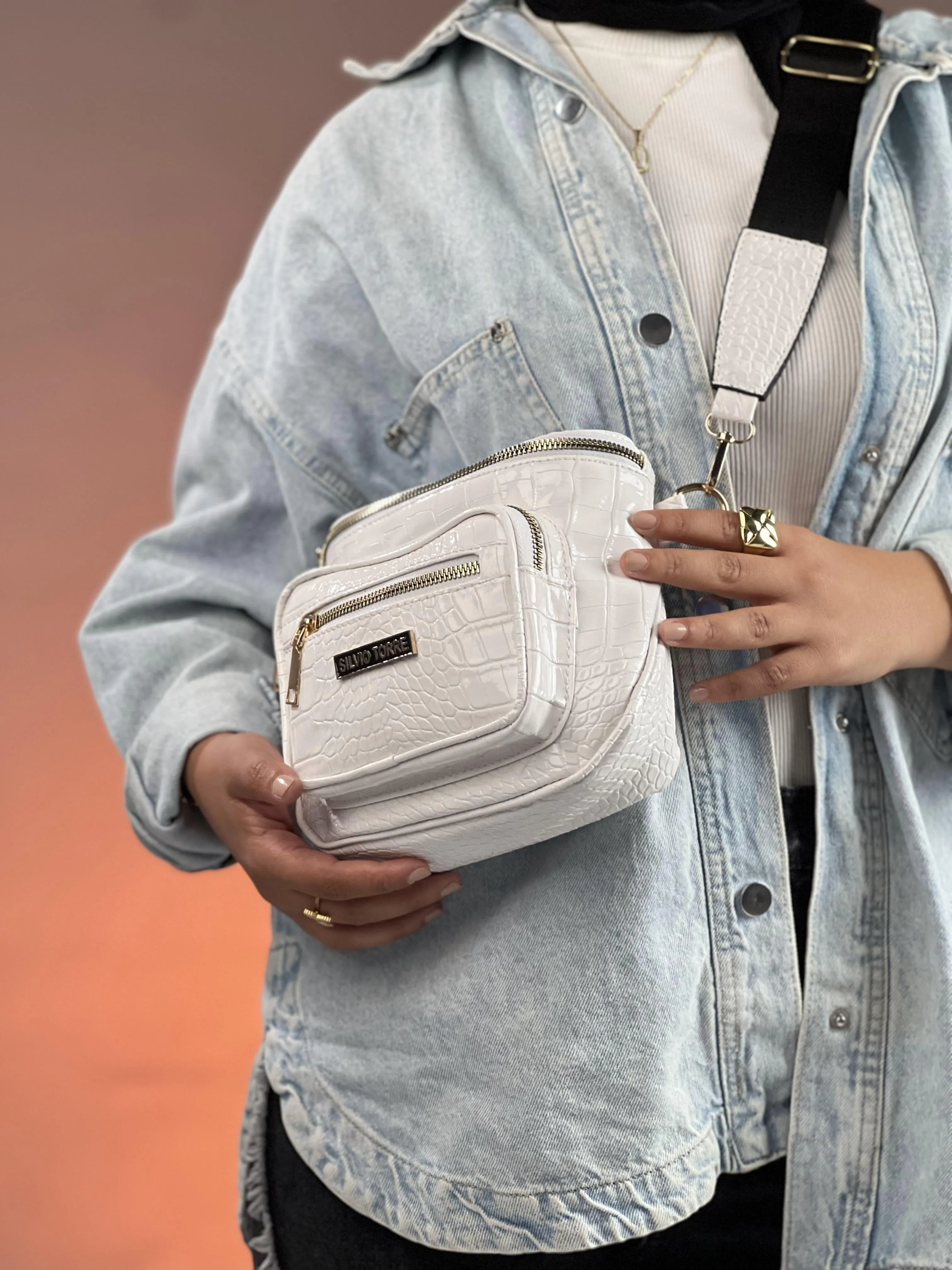 Shiny Crocodile Leather Crossbody Bag