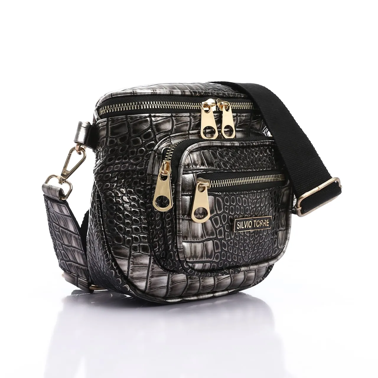 Shiny Crocodile Leather Crossbody Bag