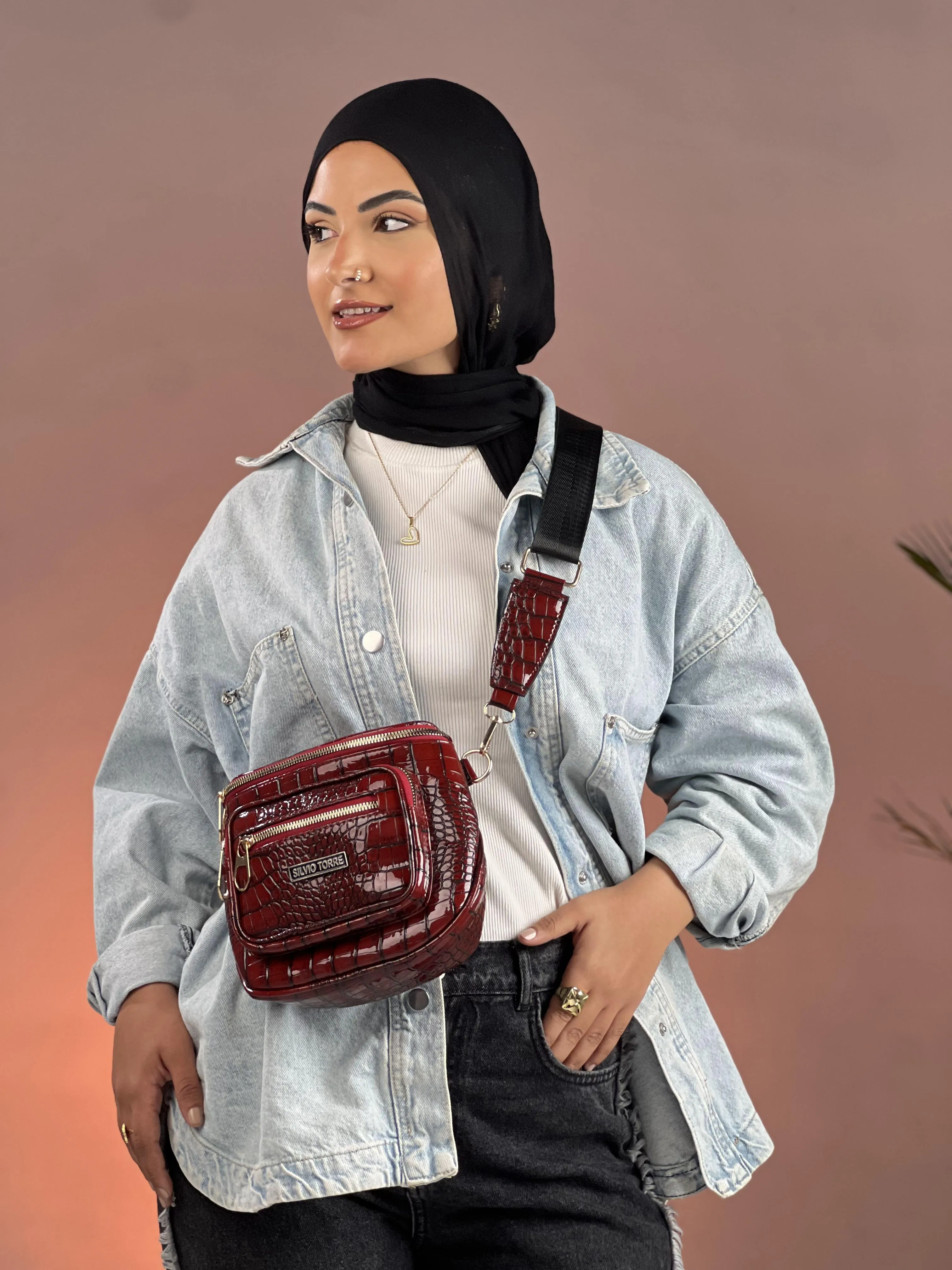 Shiny Crocodile Leather Crossbody Bag