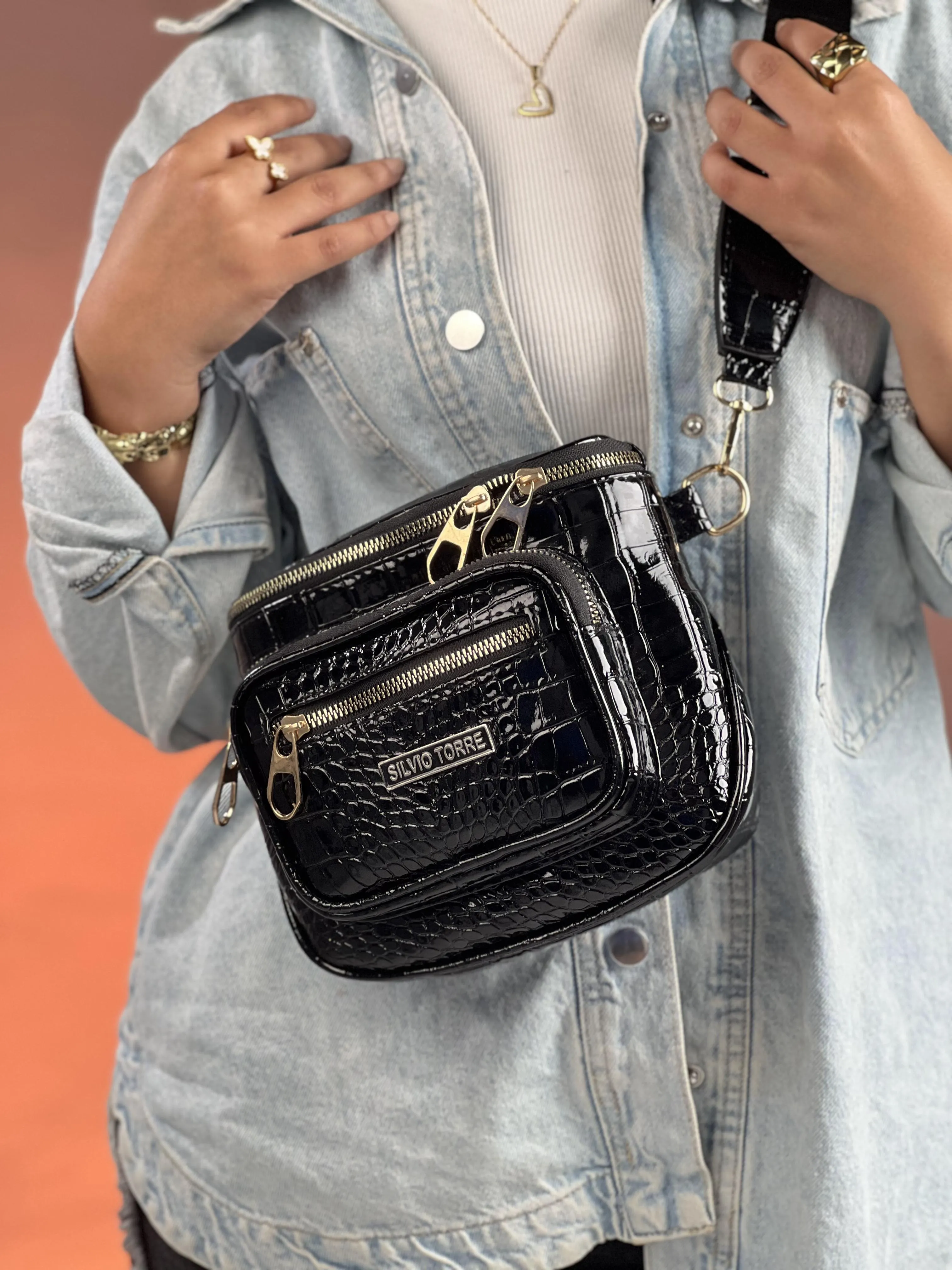 Shiny Crocodile Leather Crossbody Bag