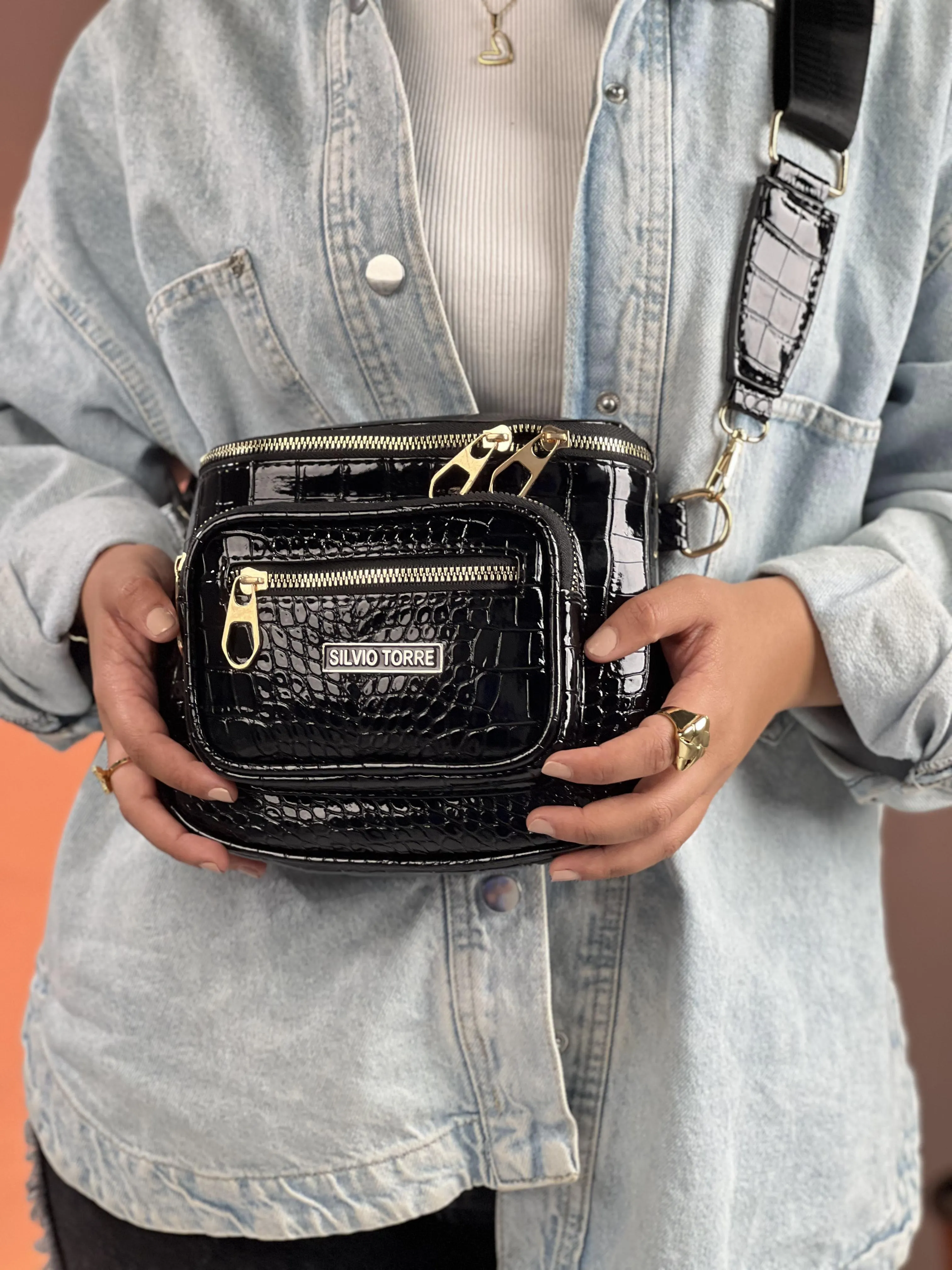 Shiny Crocodile Leather Crossbody Bag