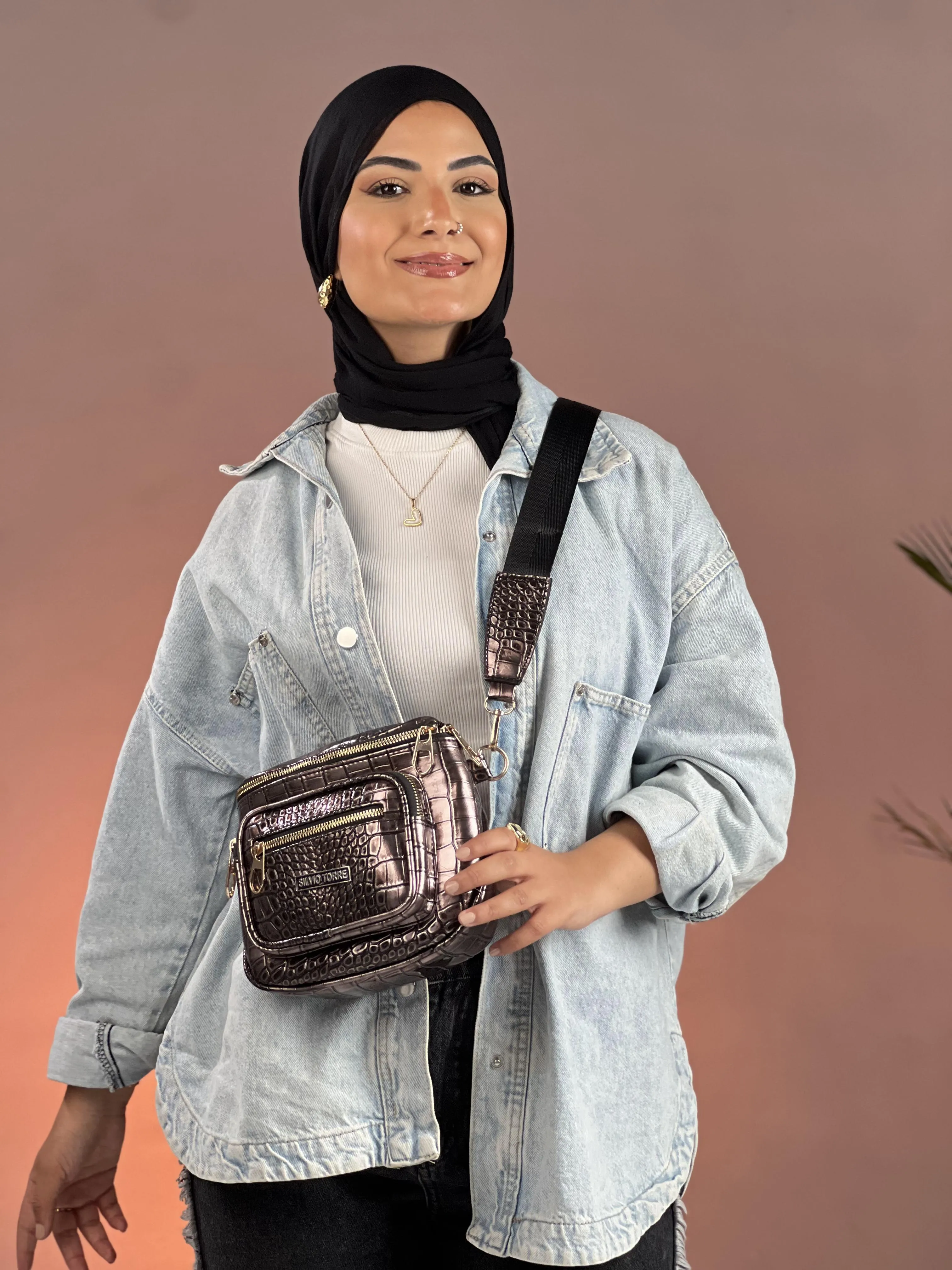 Shiny Crocodile Leather Crossbody Bag
