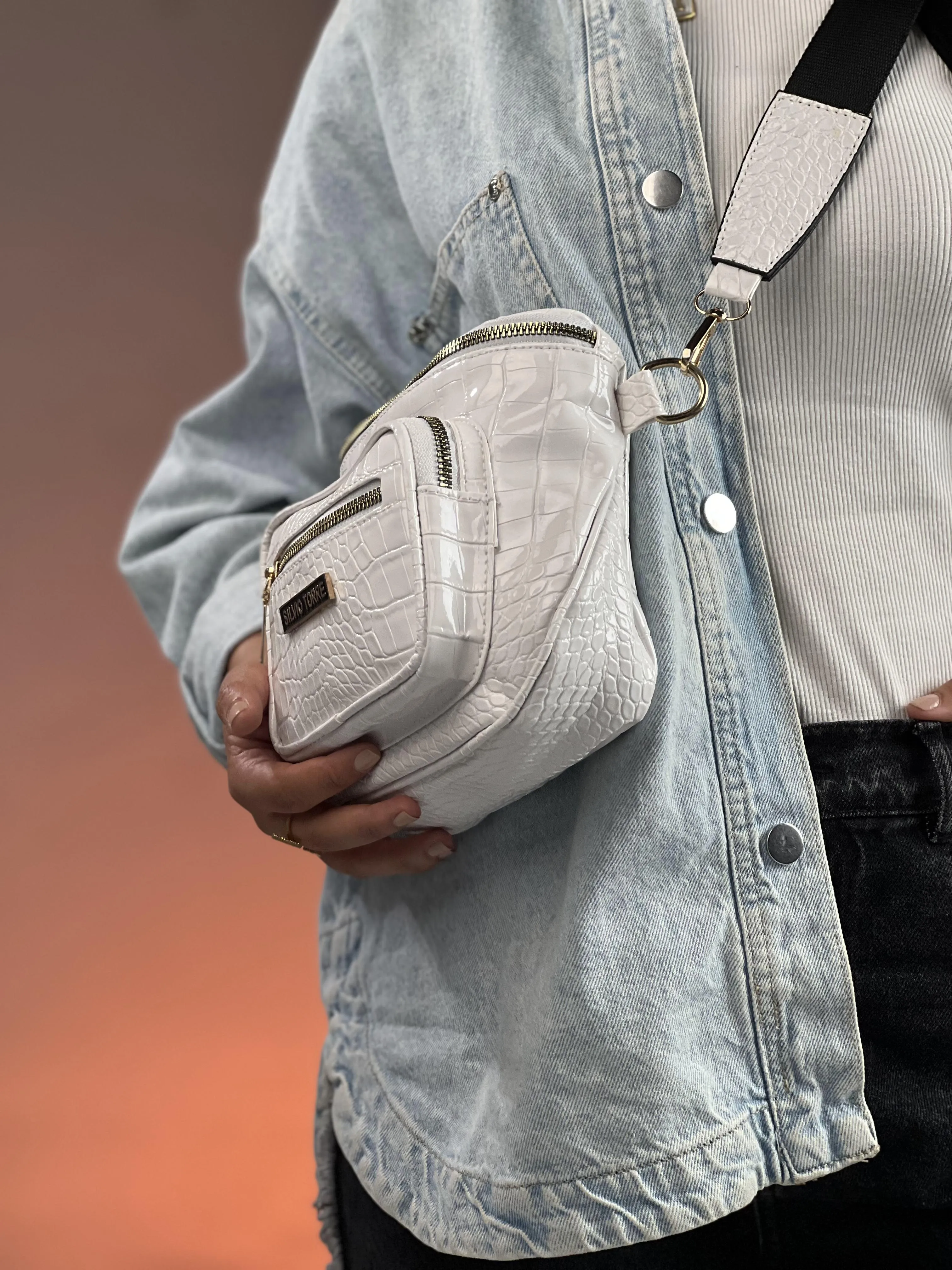Shiny Crocodile Leather Crossbody Bag