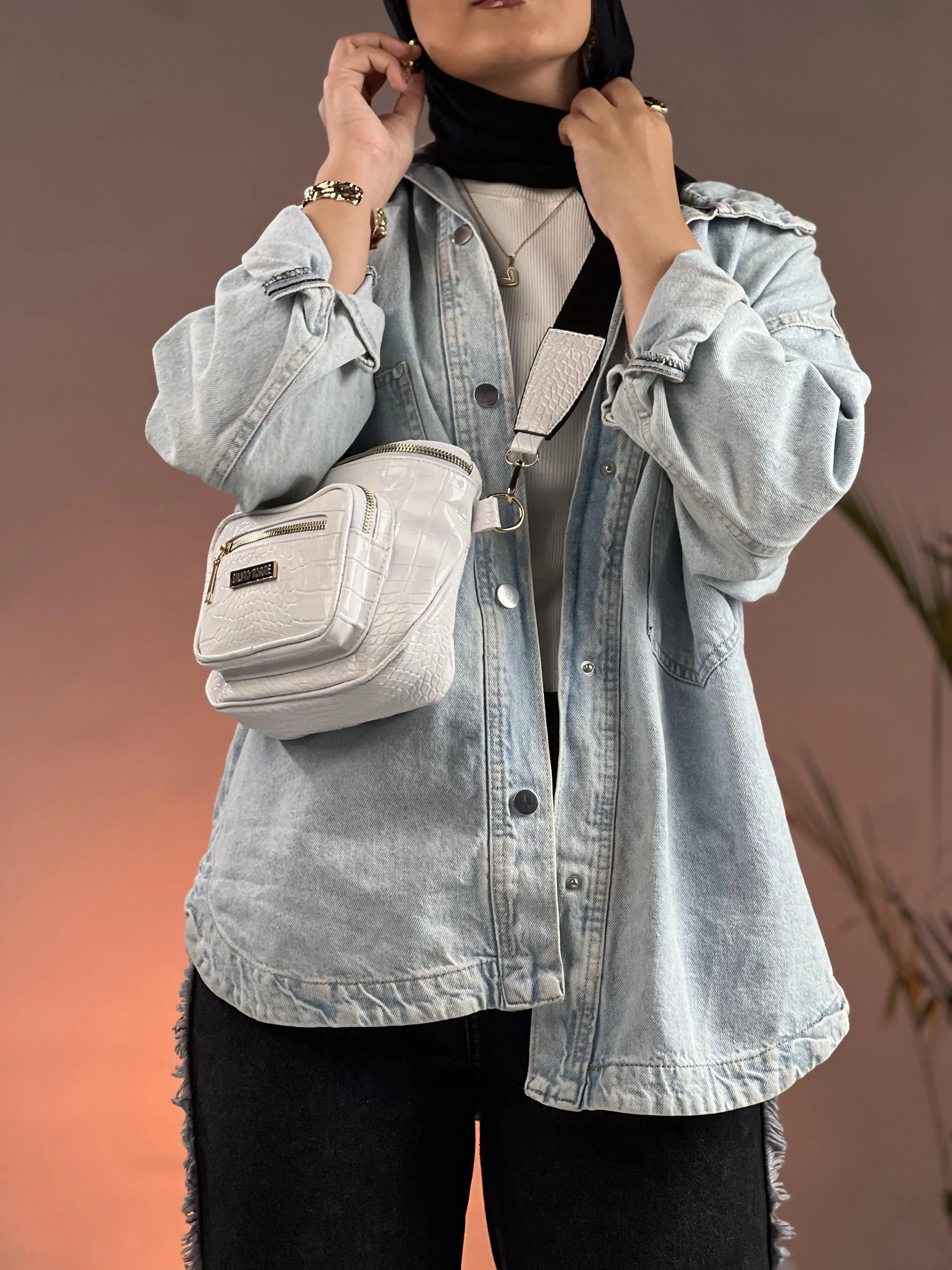 Shiny Crocodile Leather Crossbody Bag