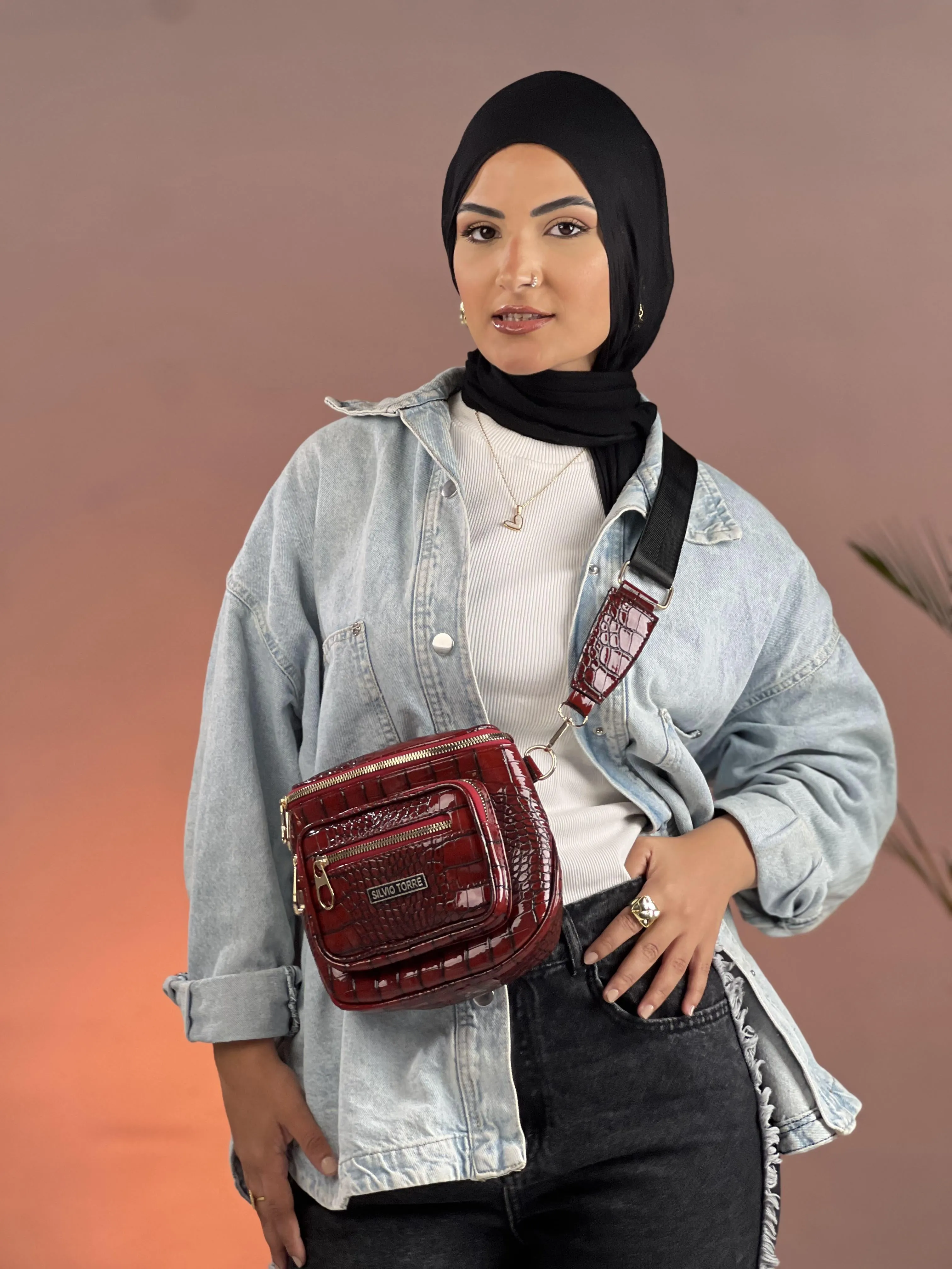 Shiny Crocodile Leather Crossbody Bag