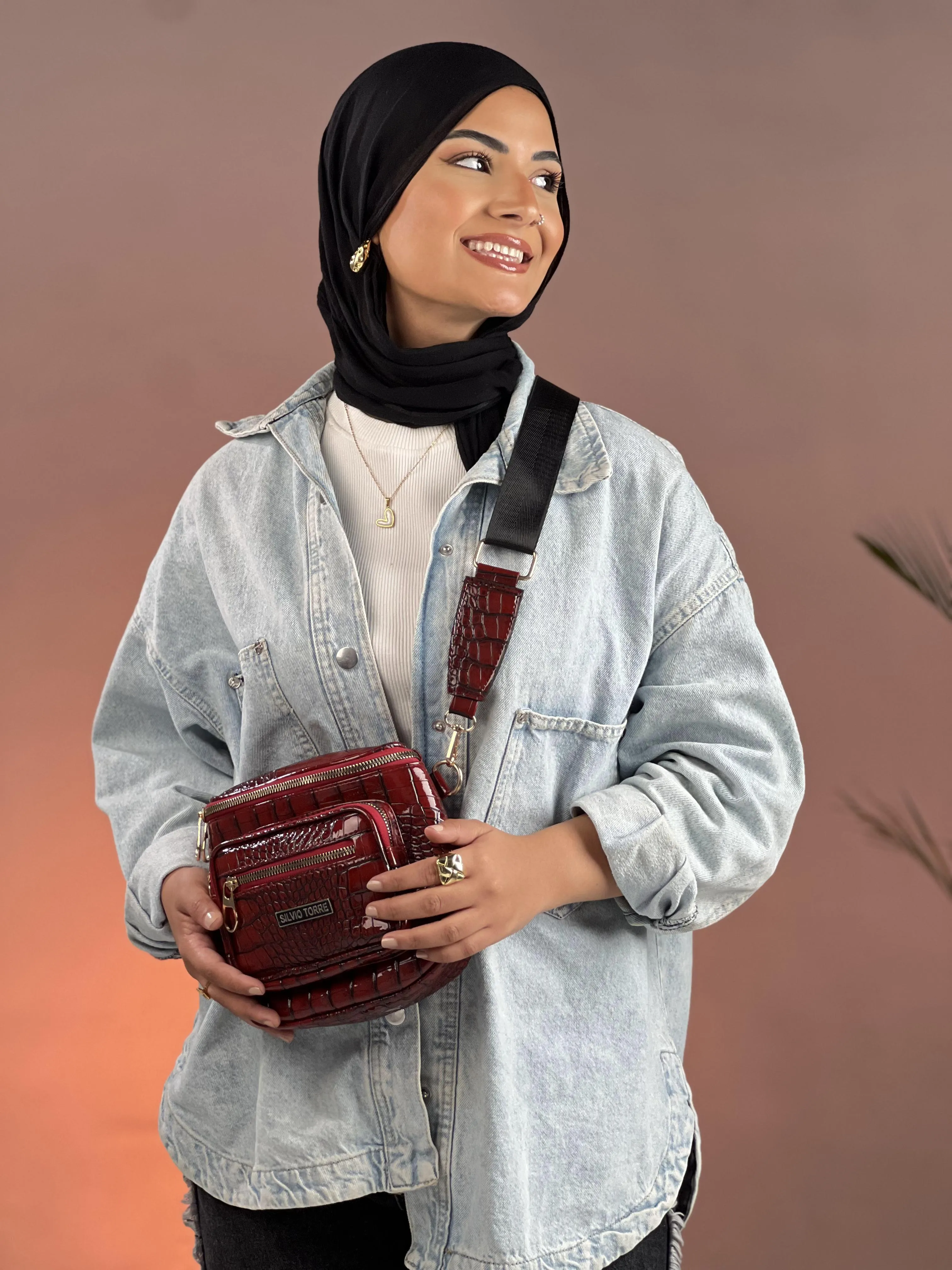 Shiny Crocodile Leather Crossbody Bag