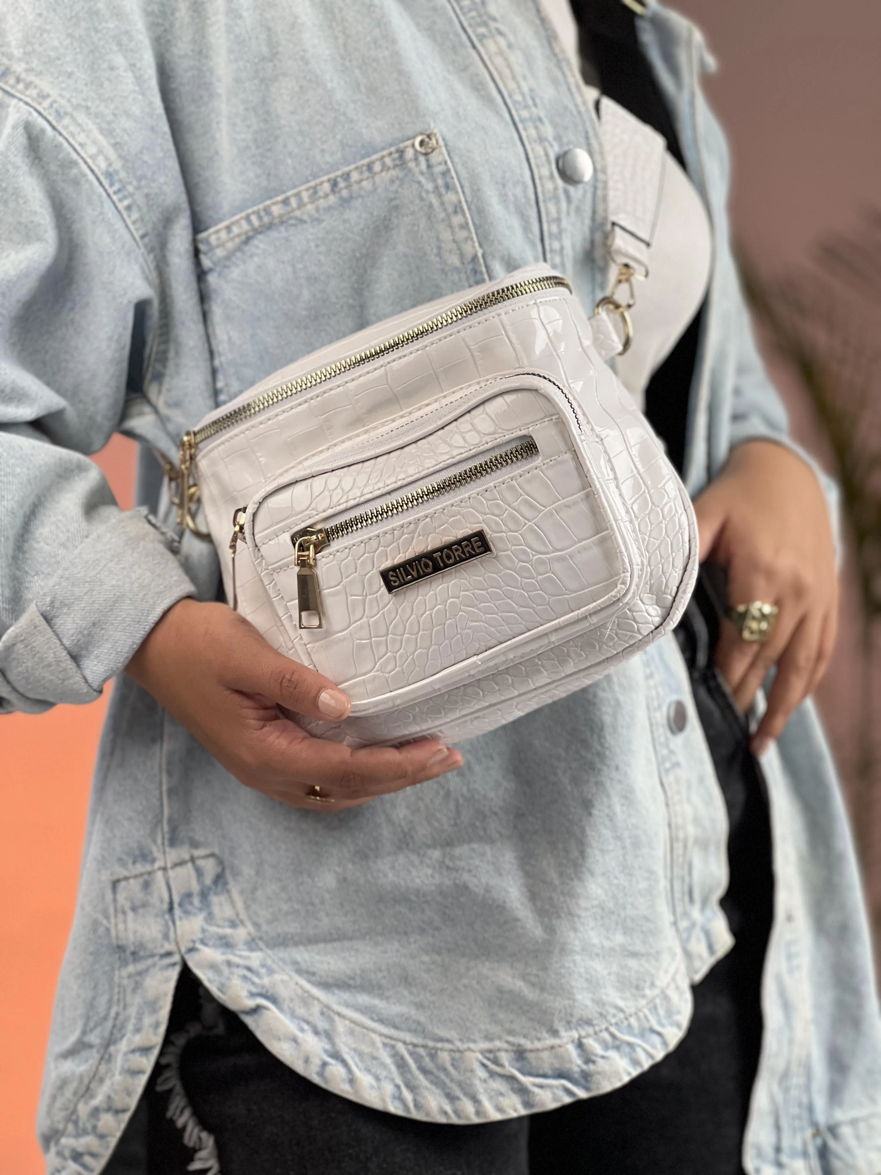 Shiny Crocodile Leather Crossbody Bag