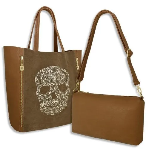 Skull Print Faux Leather Tote Bag