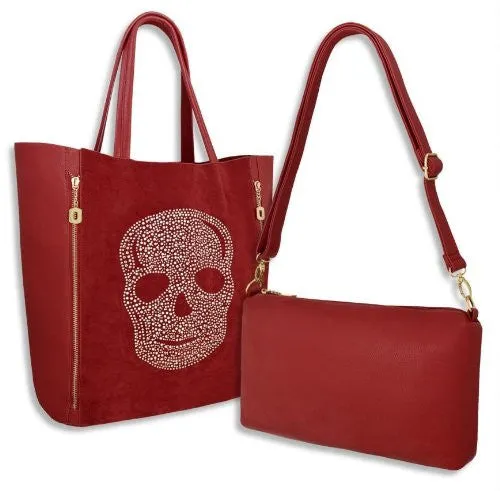 Skull Print Faux Leather Tote Bag