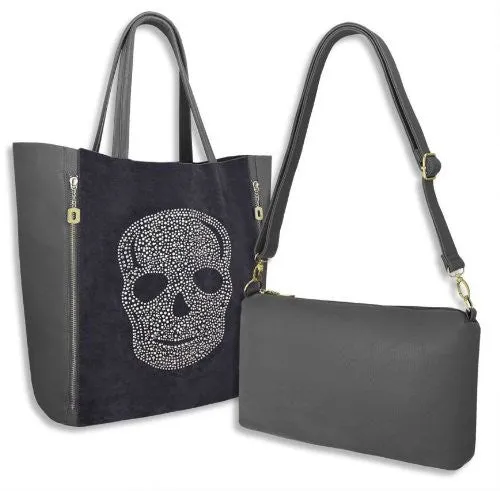 Skull Print Faux Leather Tote Bag