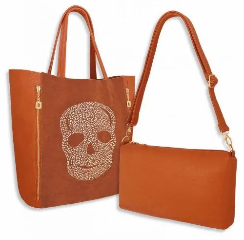 Skull Print Faux Leather Tote Bag