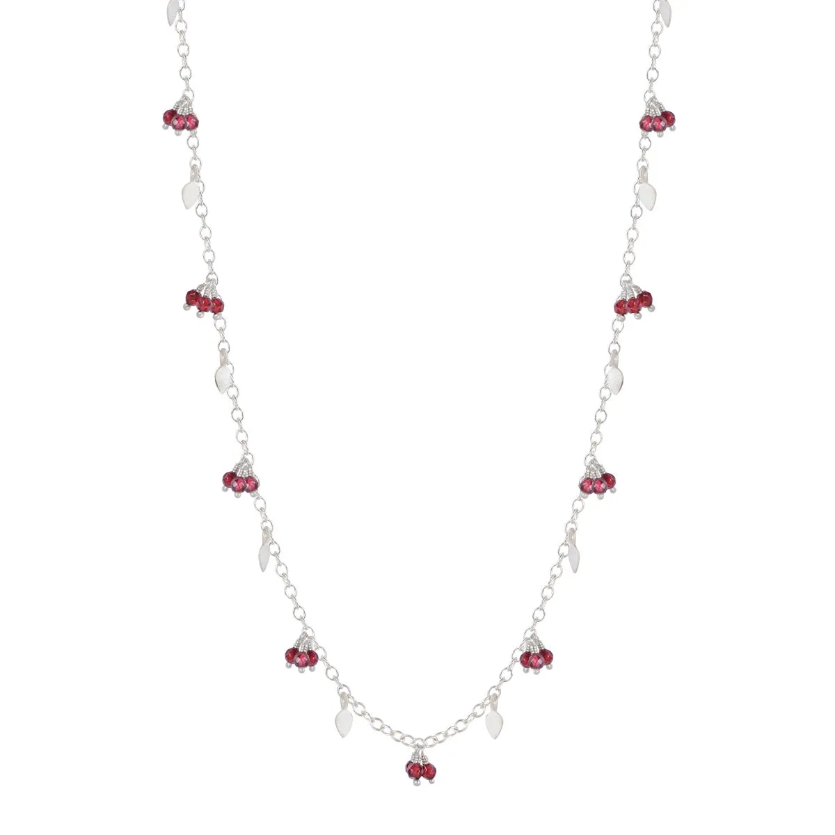 Sterling Silver Tiny Petal Chain with Garnet