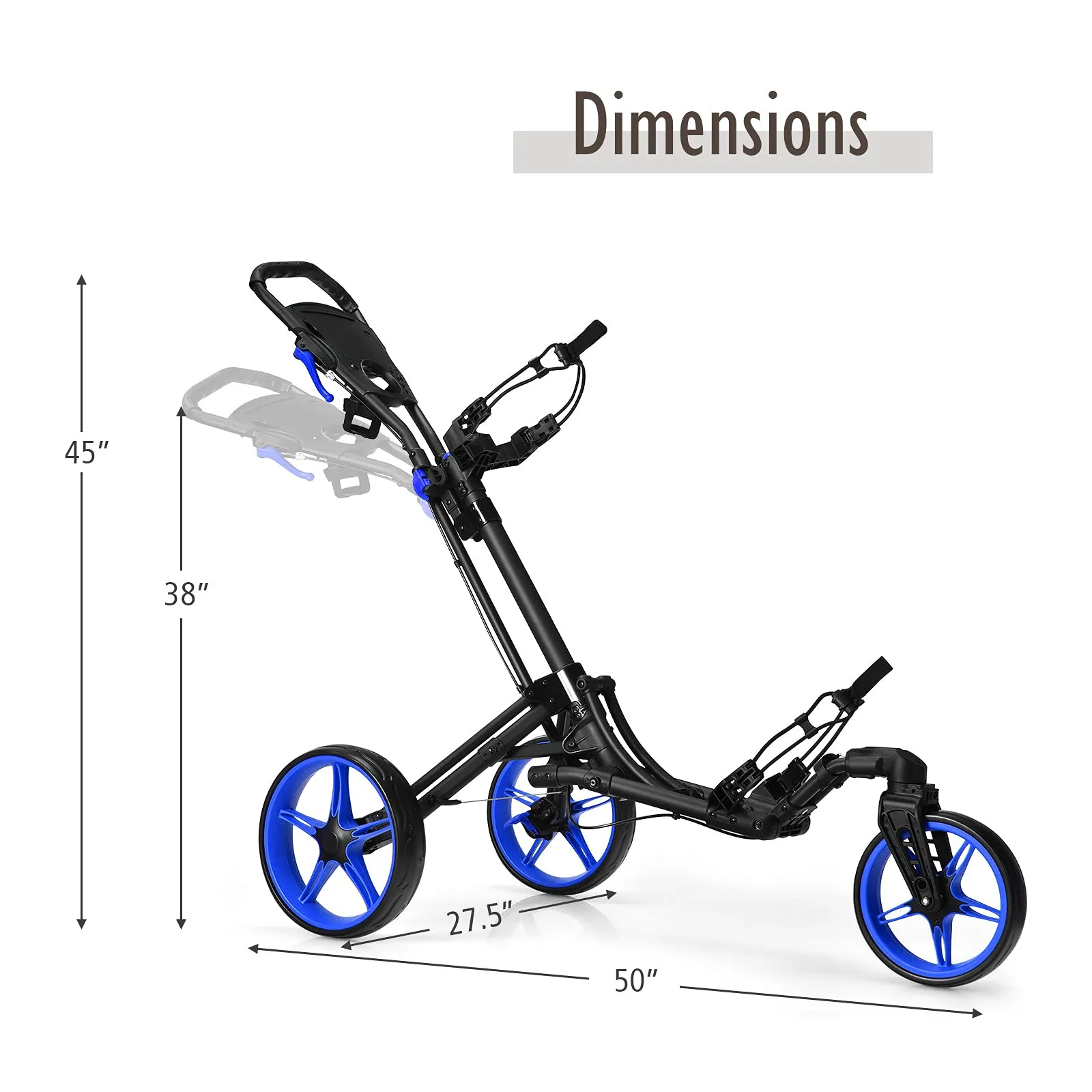 Tangkula Golf Push Cart with 360 Rotating Front Wheel, Aluminum Collapsible 3 Wheels Golf Pull Cart, Golf Trolley w/Elastic Strap