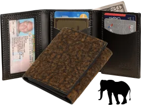 Tree Bark Elephant Luxury Designer Exotic Trifold Wallet With ID Window