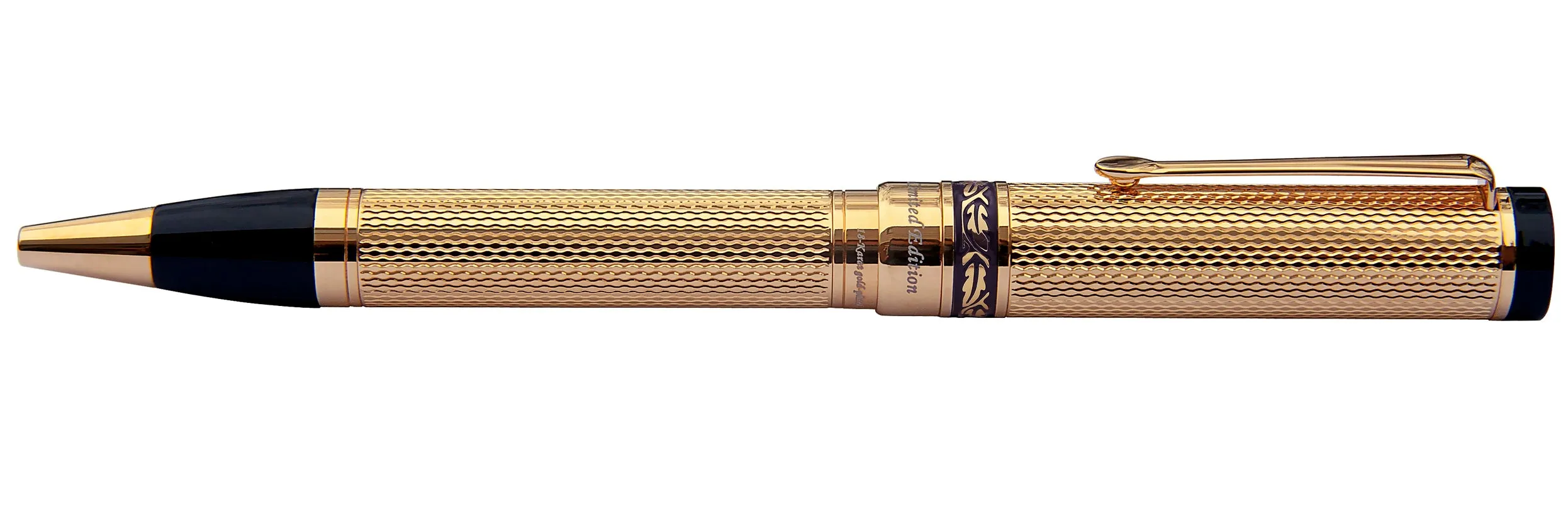 Tribune Diamond-Cut Engraved Brass Ballpoint Pen - 18K Gold Plated