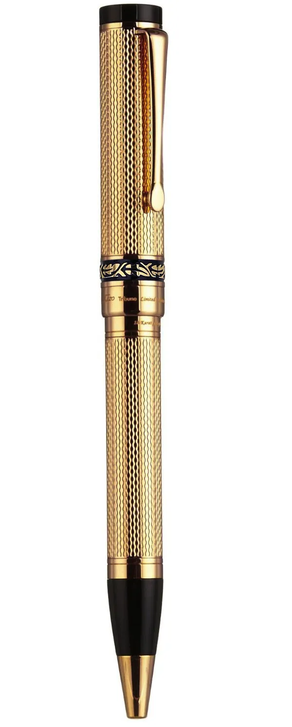 Tribune Diamond-Cut Engraved Brass Ballpoint Pen - 18K Gold Plated