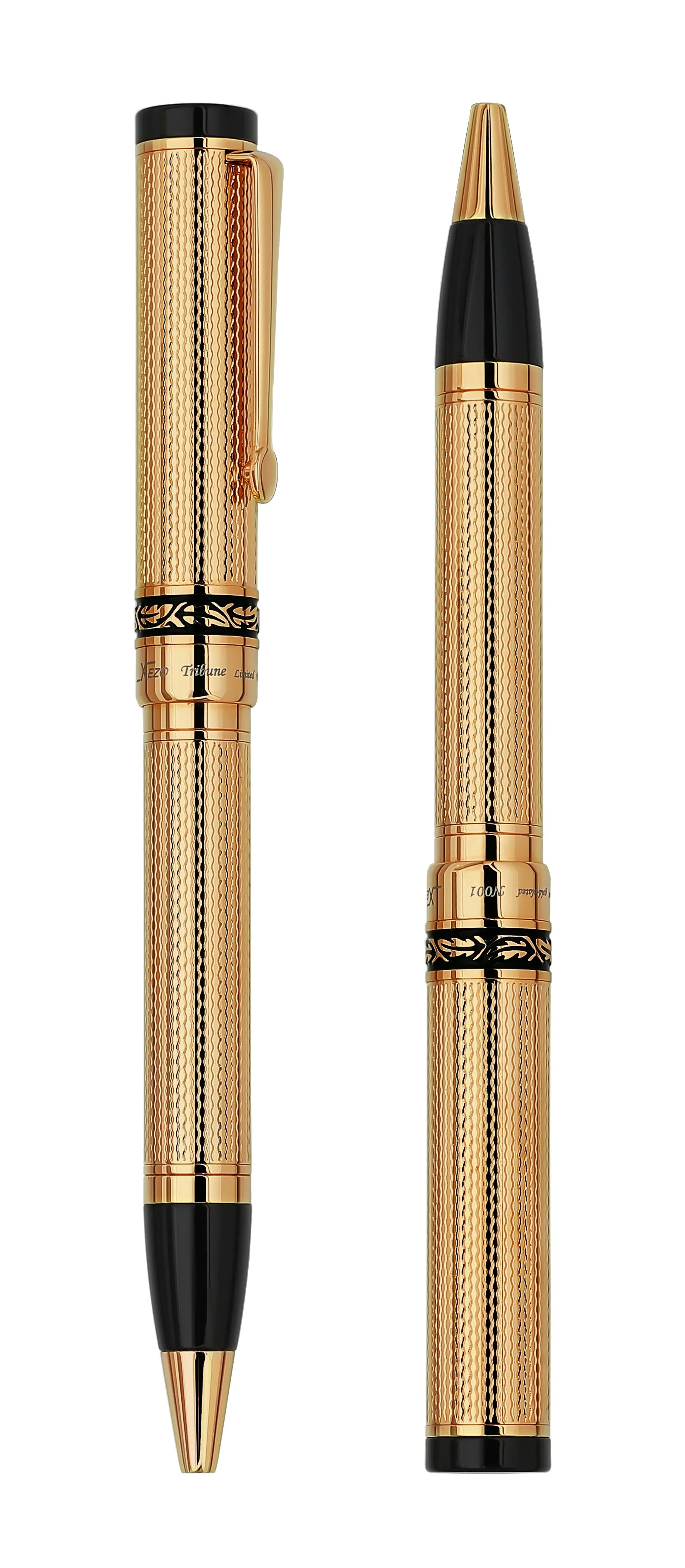 Tribune Diamond-Cut Engraved Brass Ballpoint Pen - 18K Gold Plated