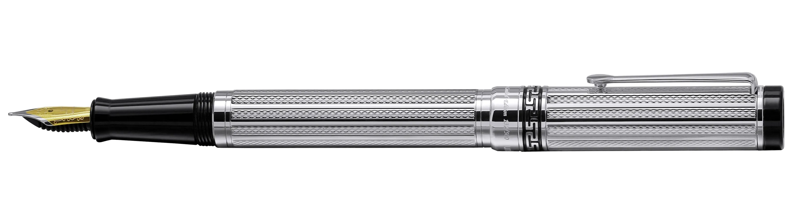 Tribune Diamond-Cut Engraved Brass Fountain Pen (Medium Nib) - Platinum Plated
