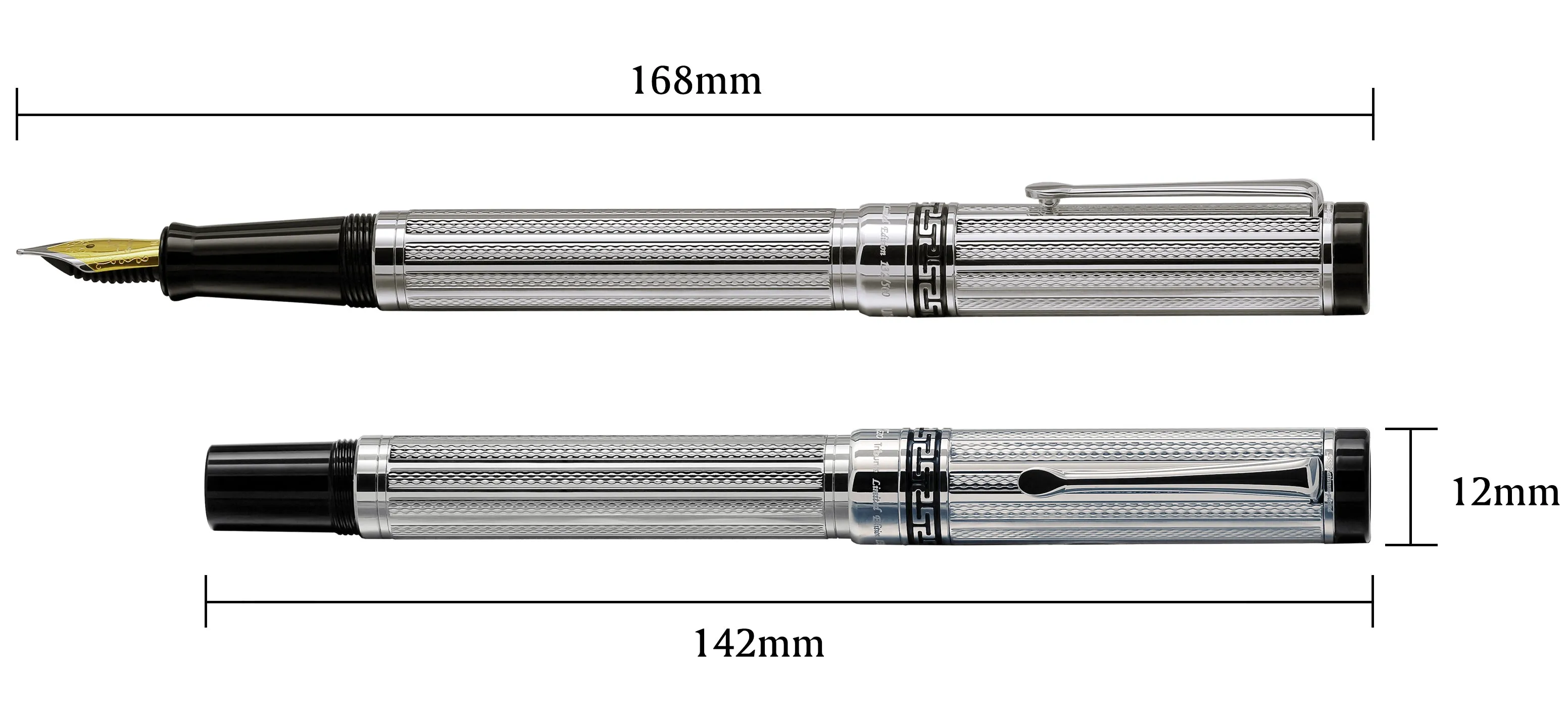 Tribune Diamond-Cut Engraved Brass Fountain Pen (Medium Nib) - Platinum Plated