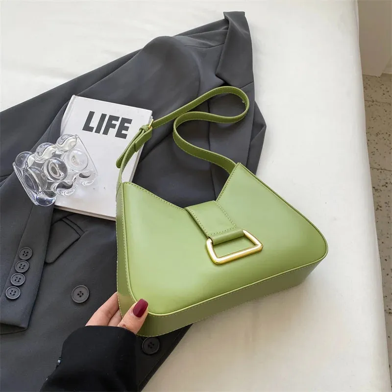 VAIGE Small Leather Underarm Shoulder Side Bag - Solid Color Baguette Handbag with Zipper Closure and Cell Phone Pocket