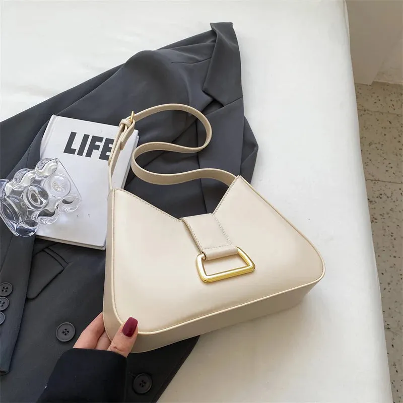 VAIGE Small Leather Underarm Shoulder Side Bag - Solid Color Baguette Handbag with Zipper Closure and Cell Phone Pocket
