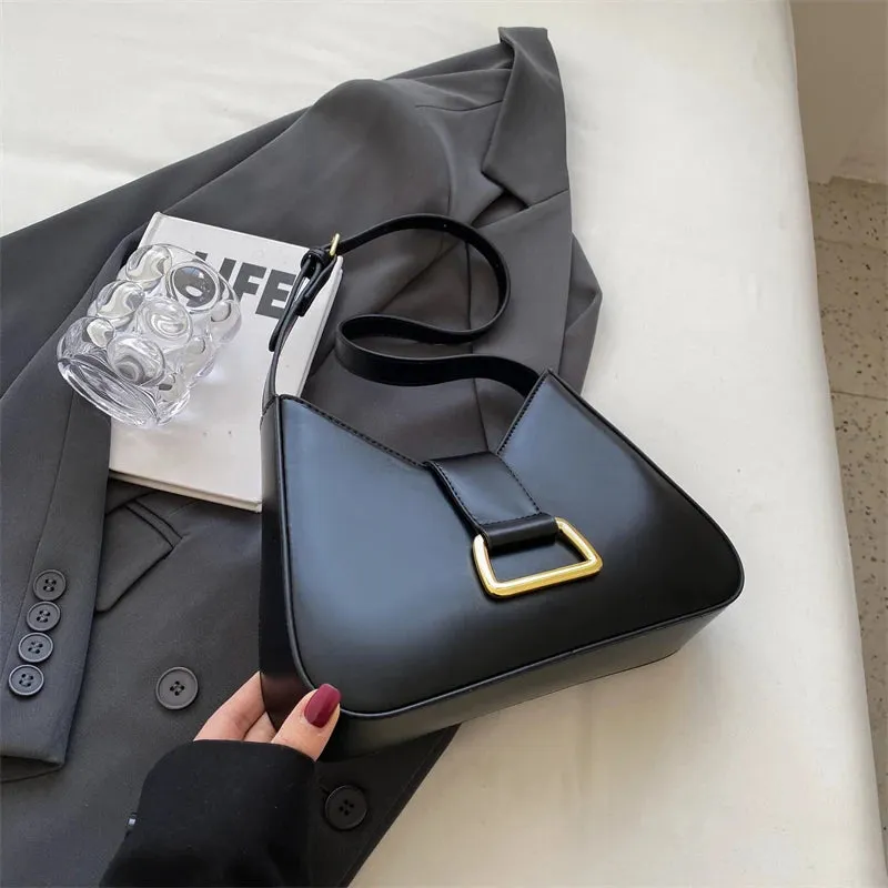 VAIGE Small Leather Underarm Shoulder Side Bag - Solid Color Baguette Handbag with Zipper Closure and Cell Phone Pocket