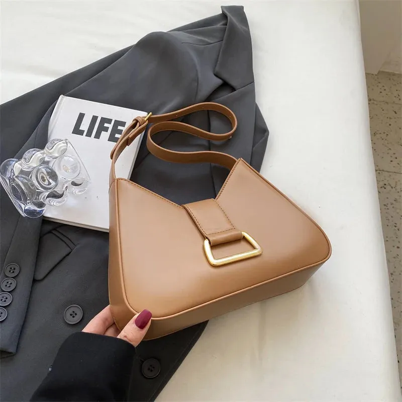 VAIGE Small Leather Underarm Shoulder Side Bag - Solid Color Baguette Handbag with Zipper Closure and Cell Phone Pocket