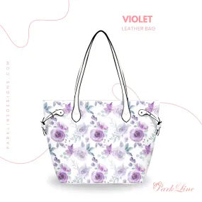 Violet Floral Leather Bag | Perfect Gift for Her | Elegant & Durable Fashion Tote