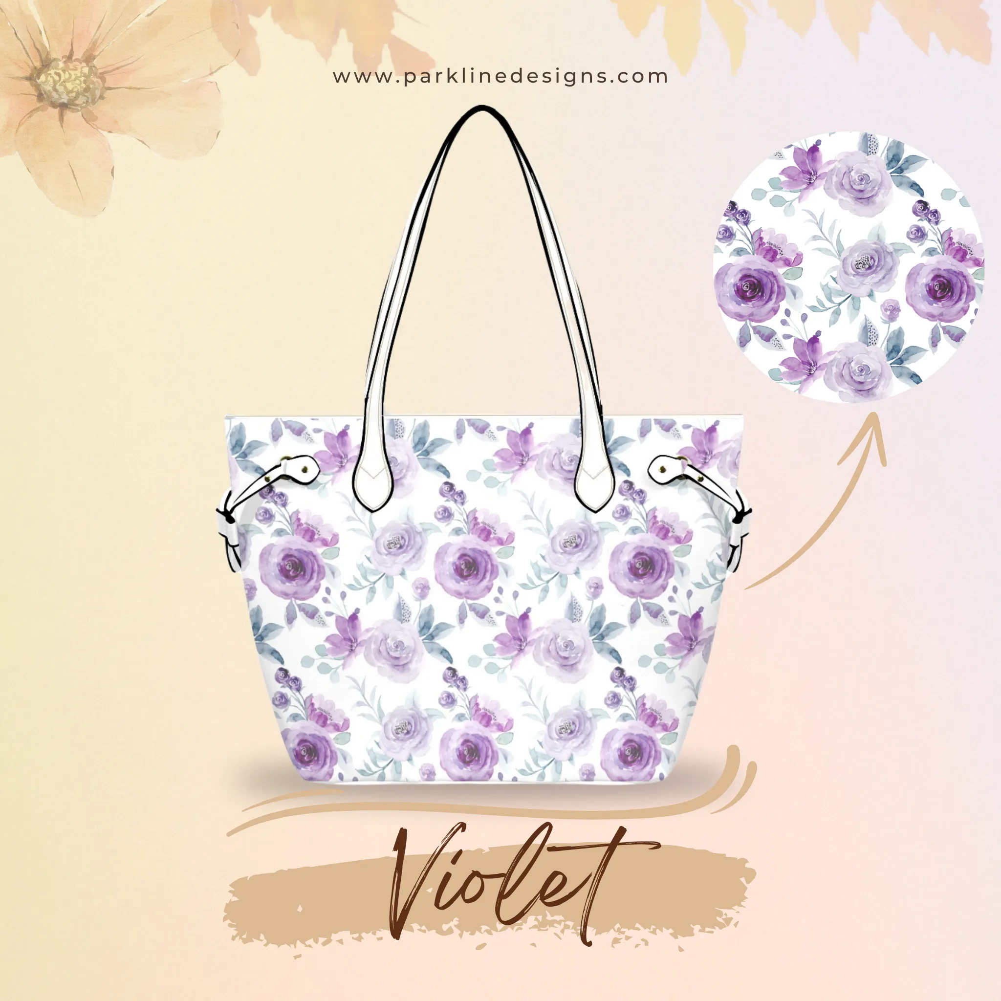 Violet Floral Leather Bag | Perfect Gift for Her | Elegant & Durable Fashion Tote