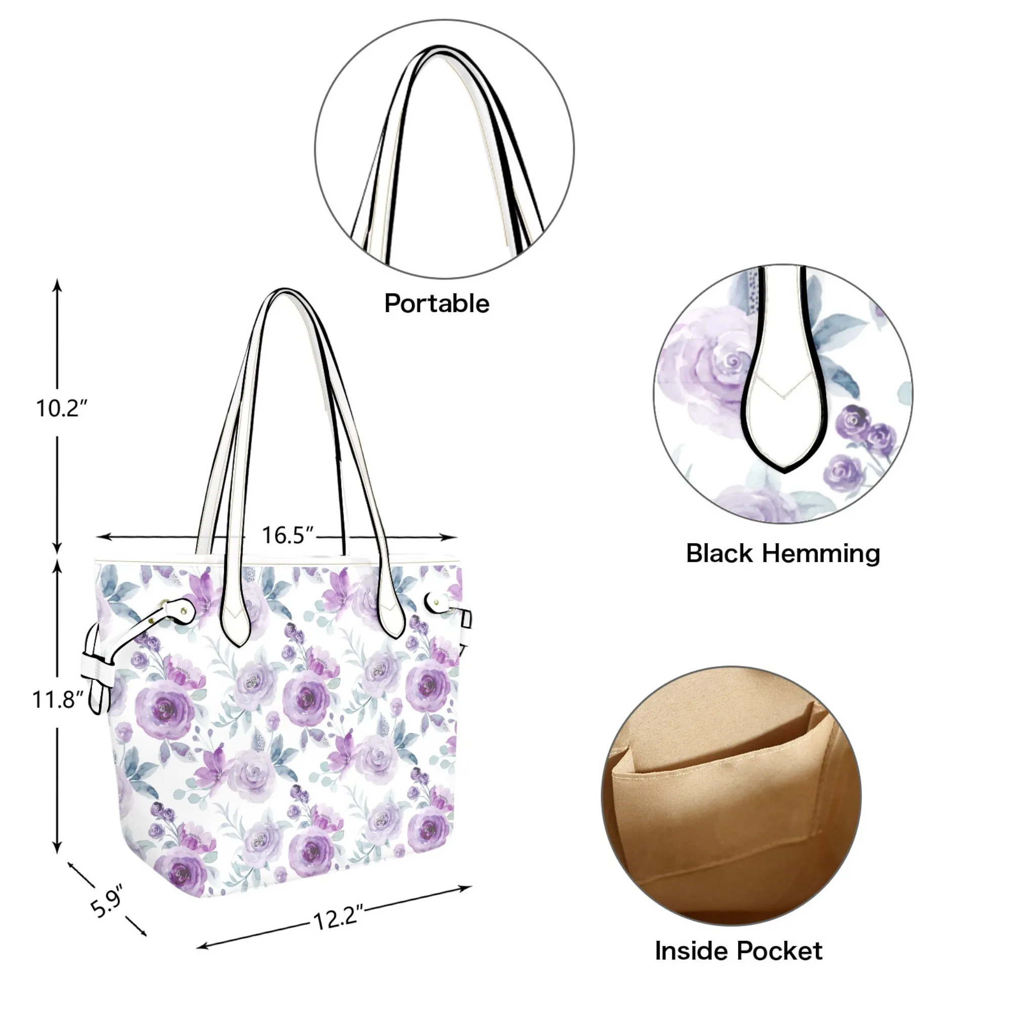Violet Floral Leather Bag | Perfect Gift for Her | Elegant & Durable Fashion Tote
