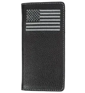 W-126 - Rockin Leather Checkbook Wallet - Embroidered Flag Black